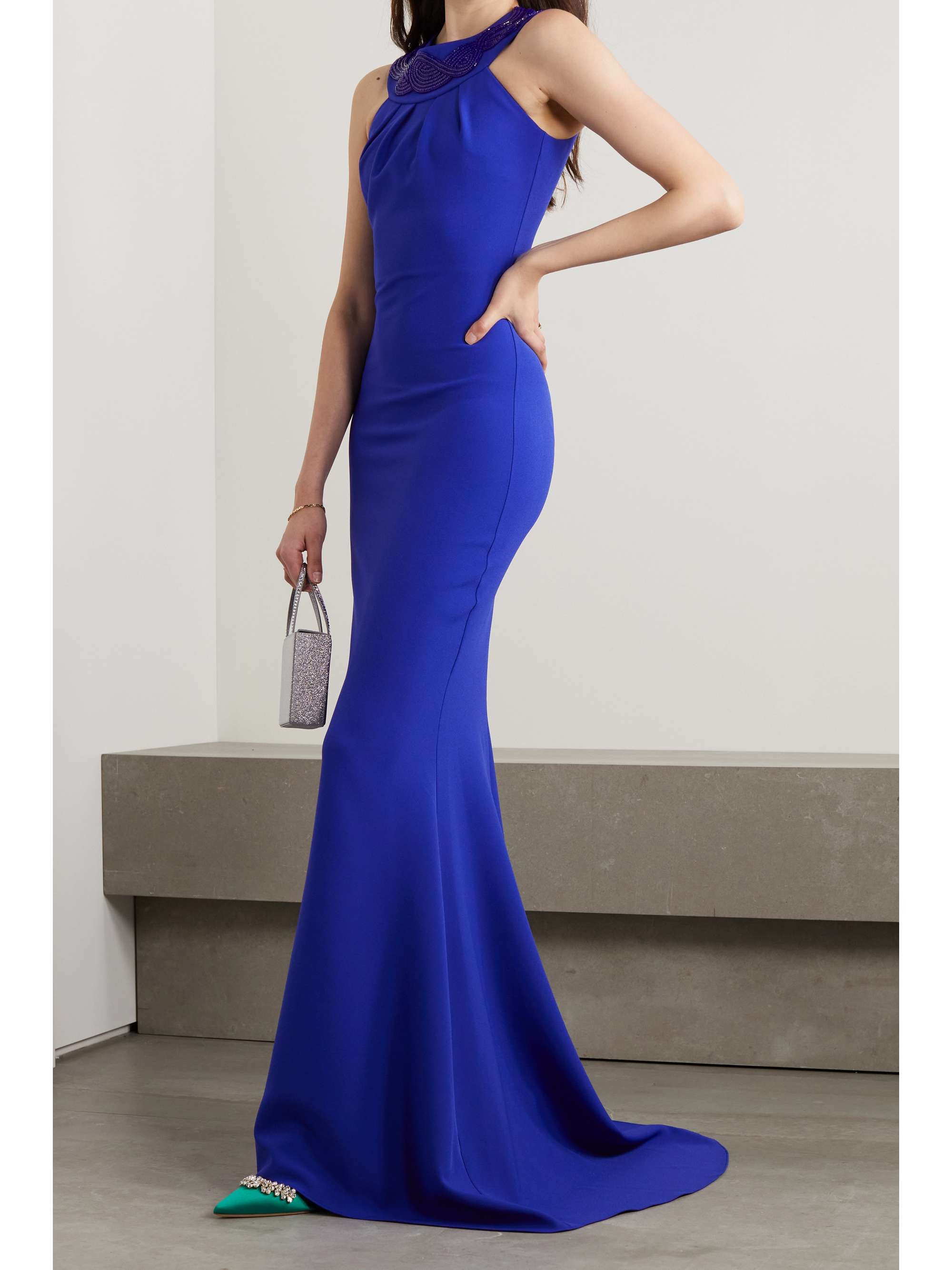 SAFIYAA Bead-embellished crepe halterneck gown