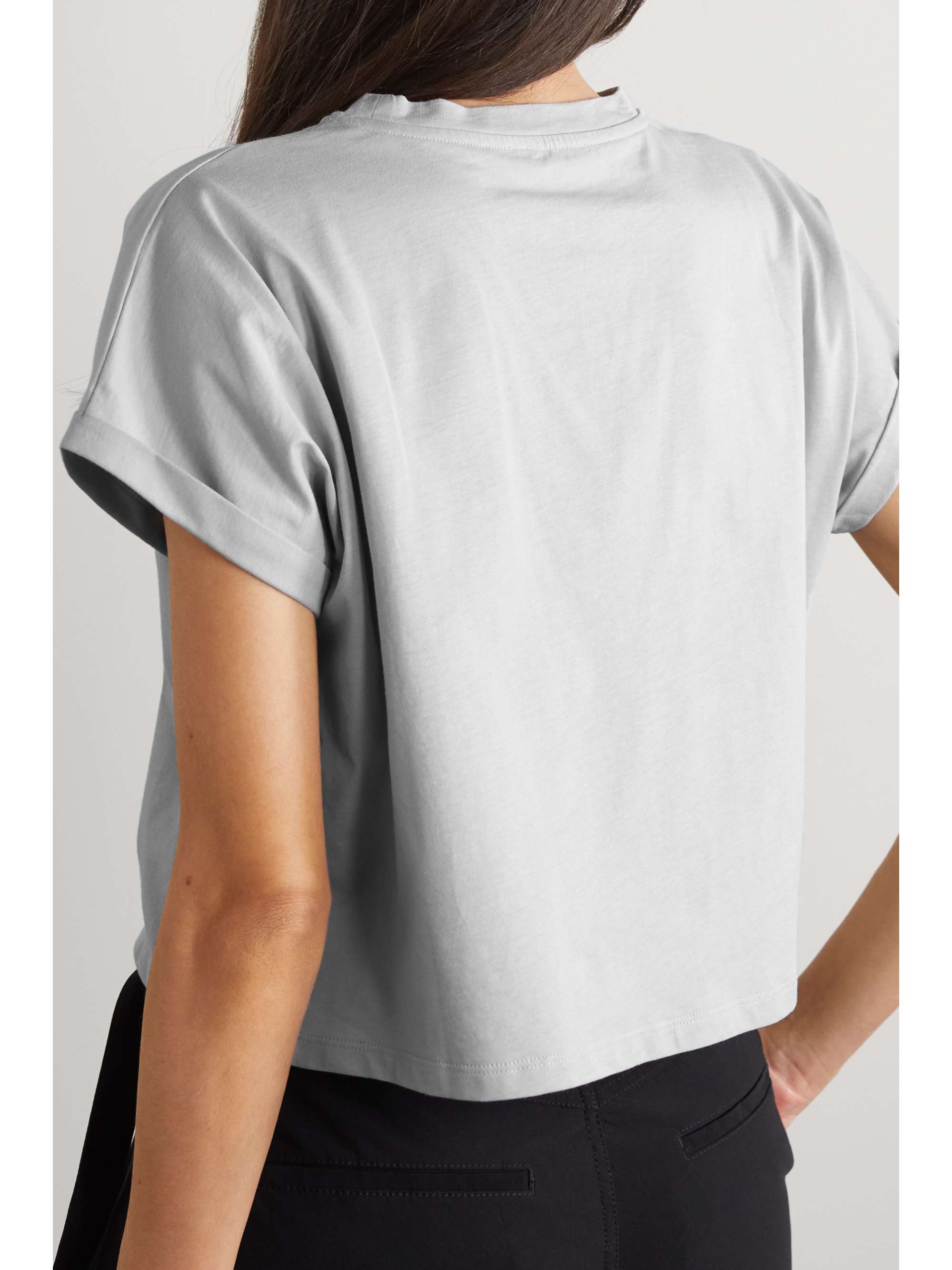 balmain cropped flocked cotton jersey t shirt