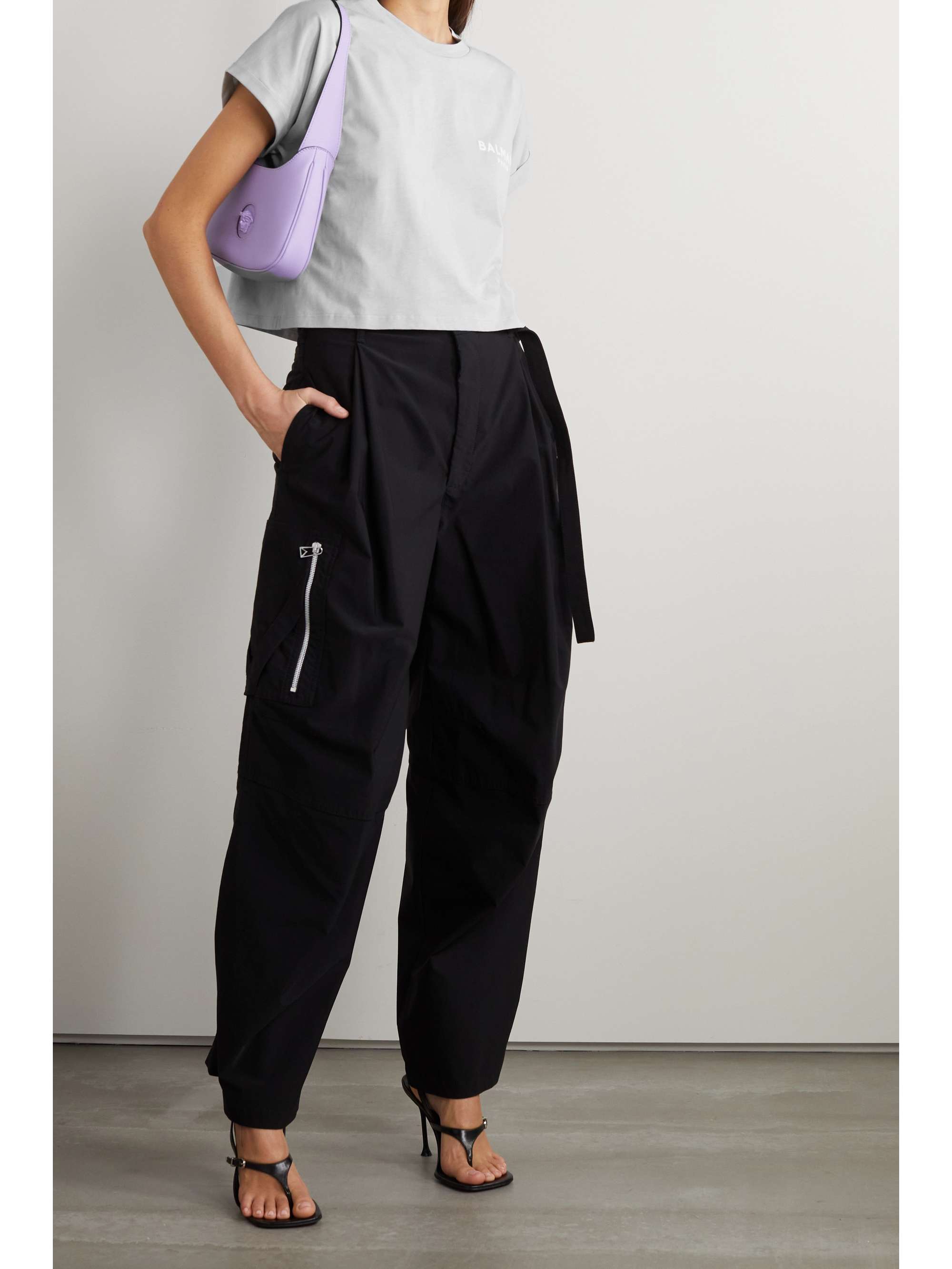 balmain cropped flocked cotton jersey t shirt