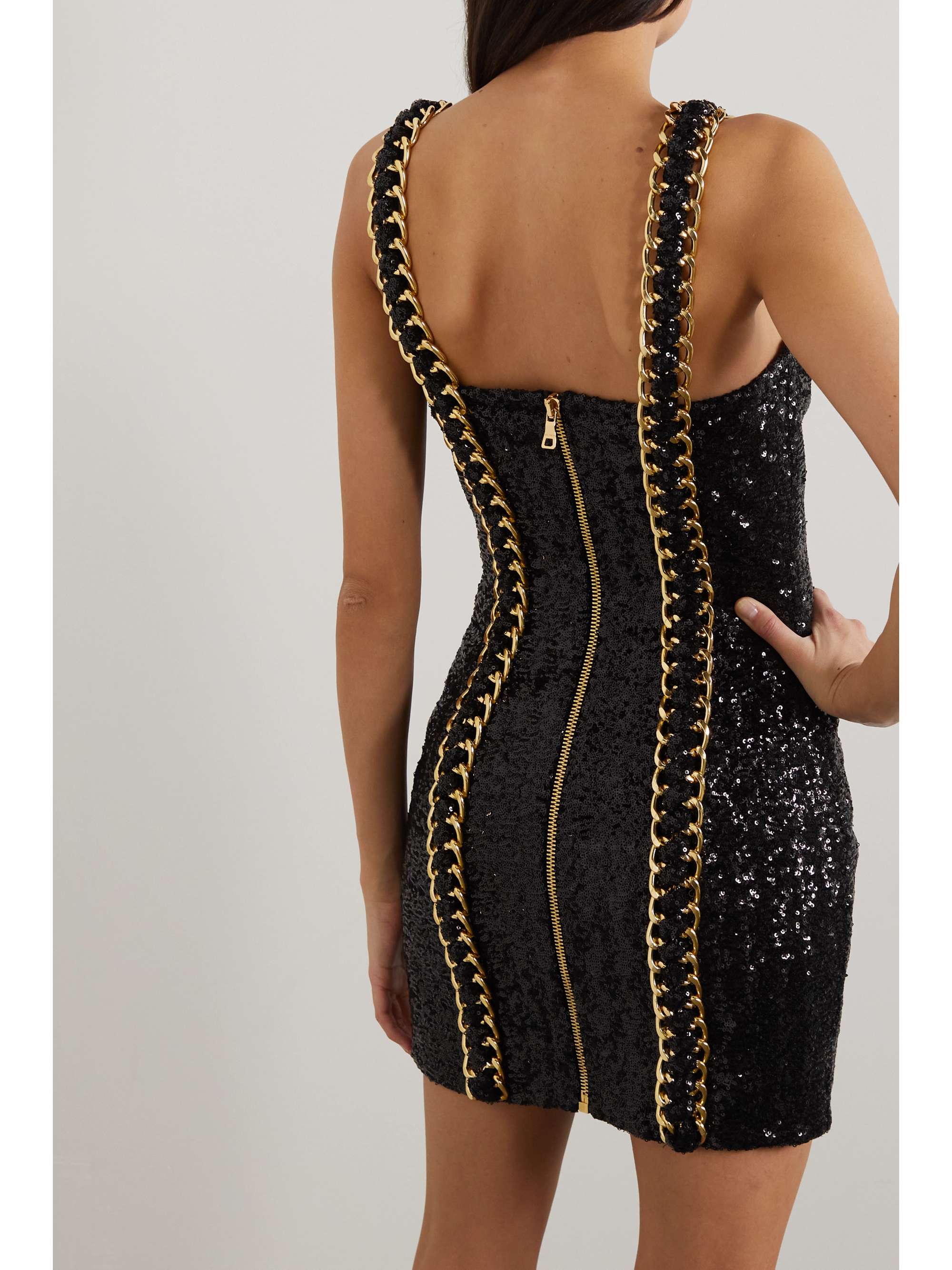 BALMAIN Embellished sequined chiffon mini dress