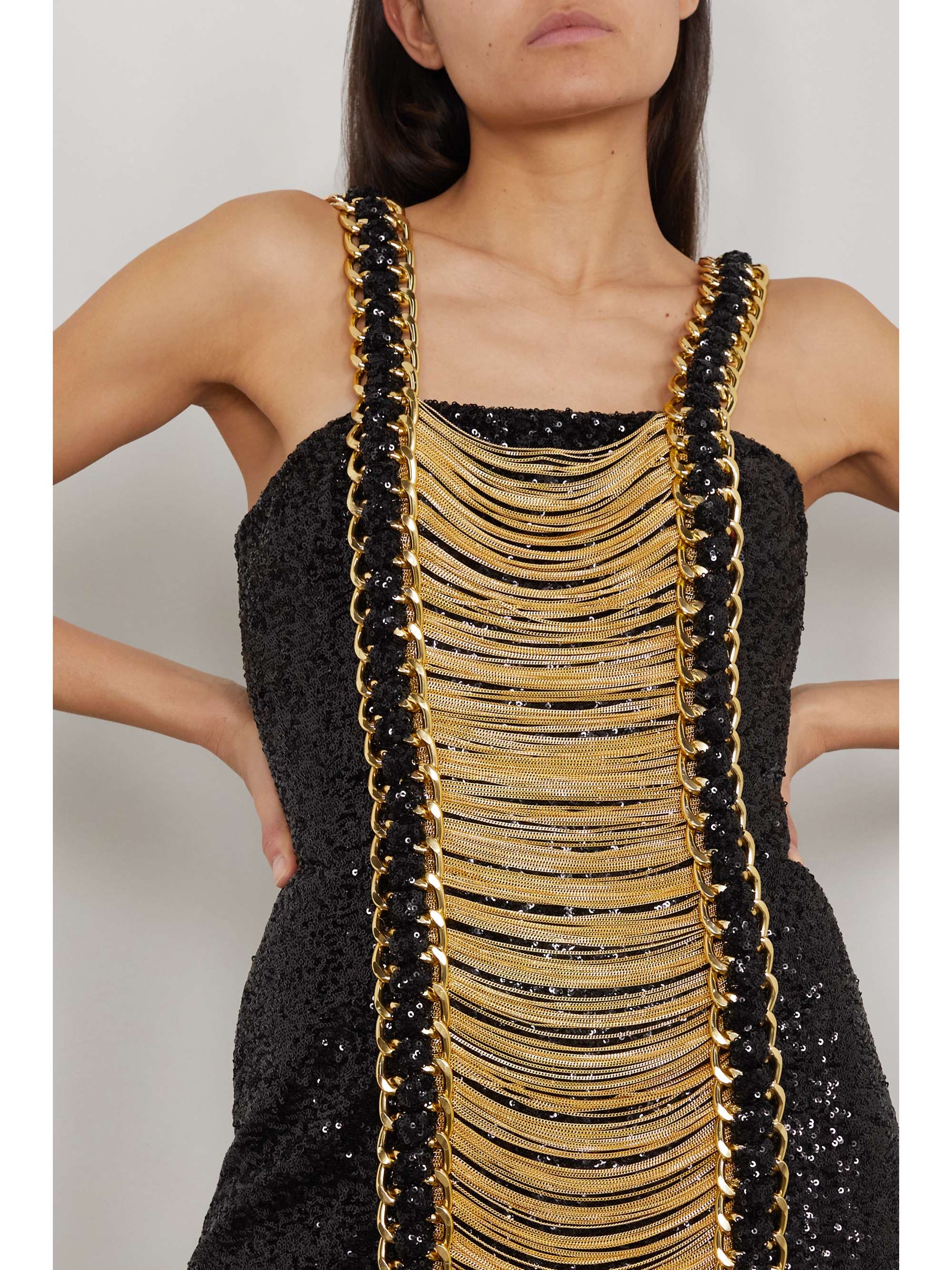 BALMAIN Embellished sequined chiffon mini dress