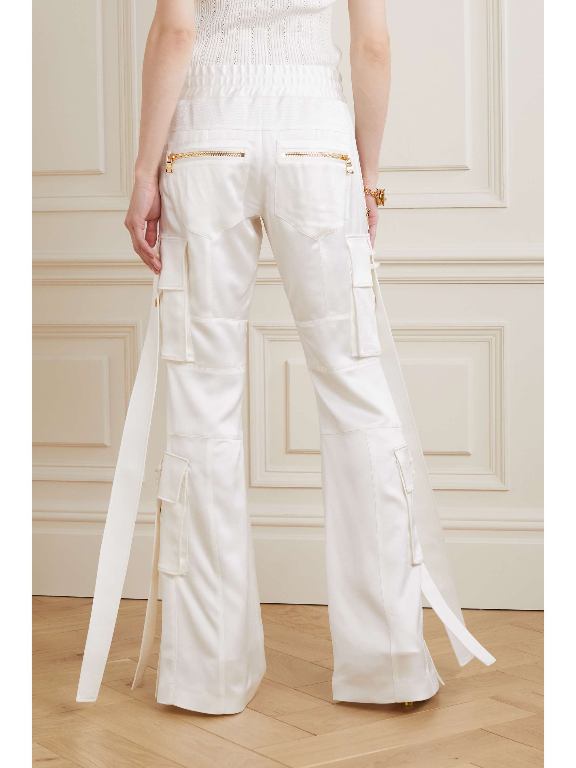 White Tie-detailed button-embellished 