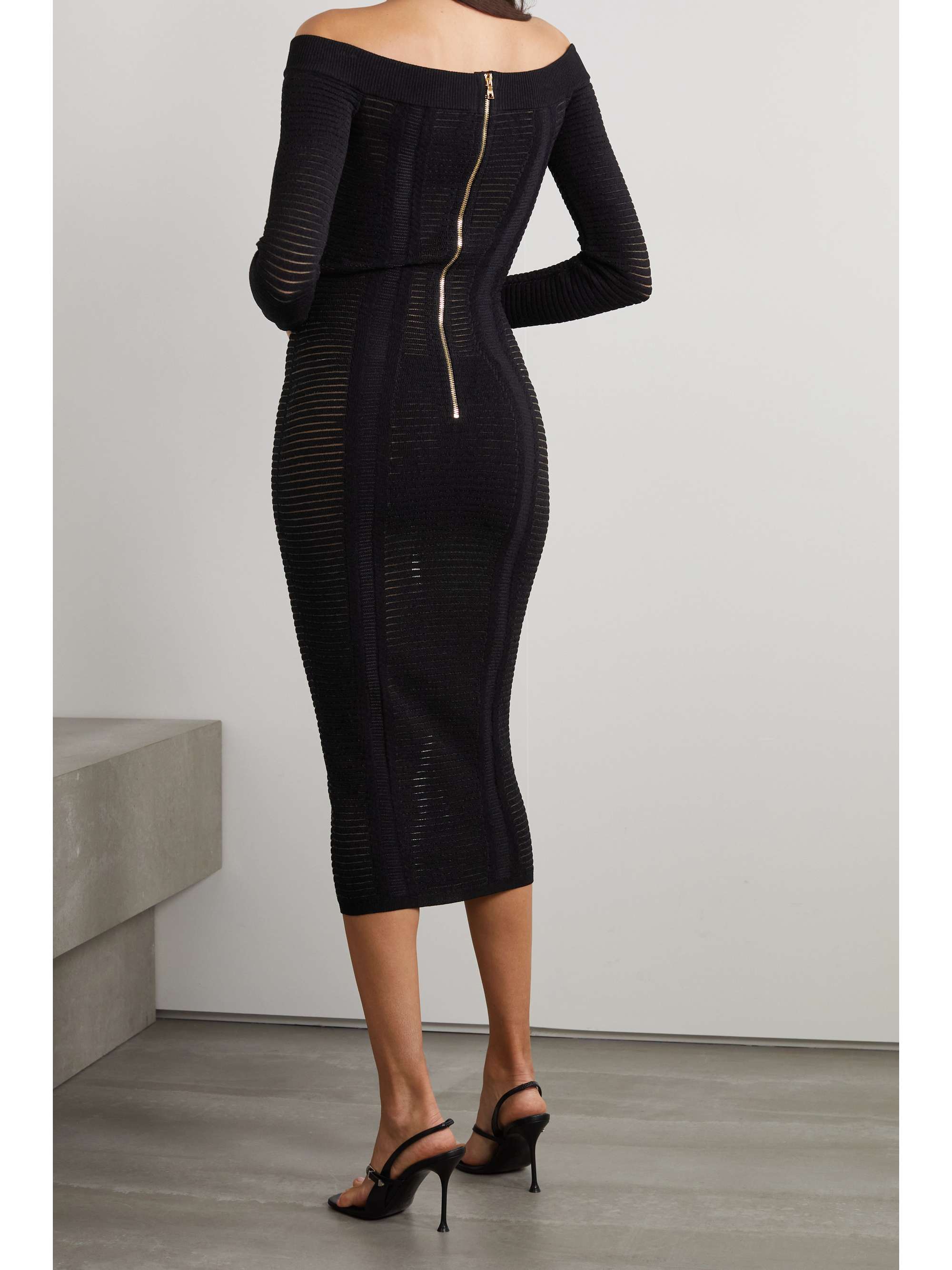 BALMAIN 露肩罗纹针织连衣裙