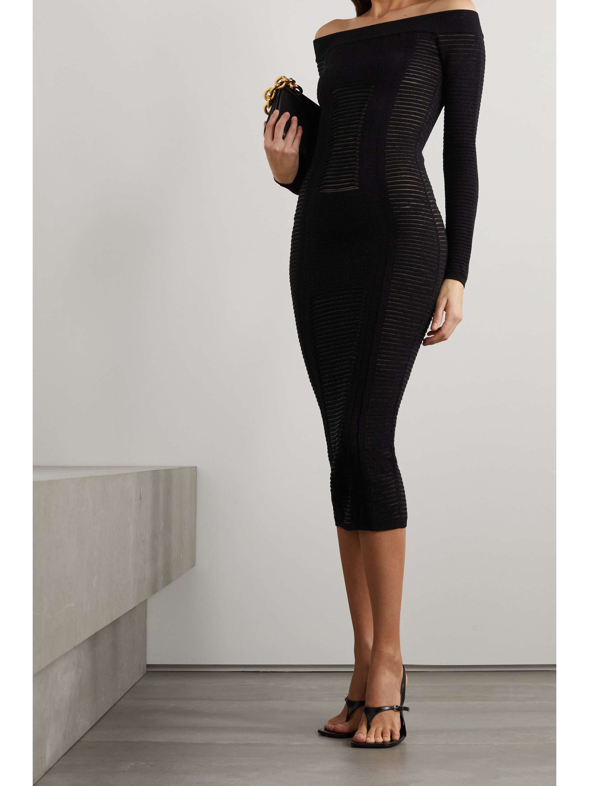 Off the shoulder ribbed midi dress top