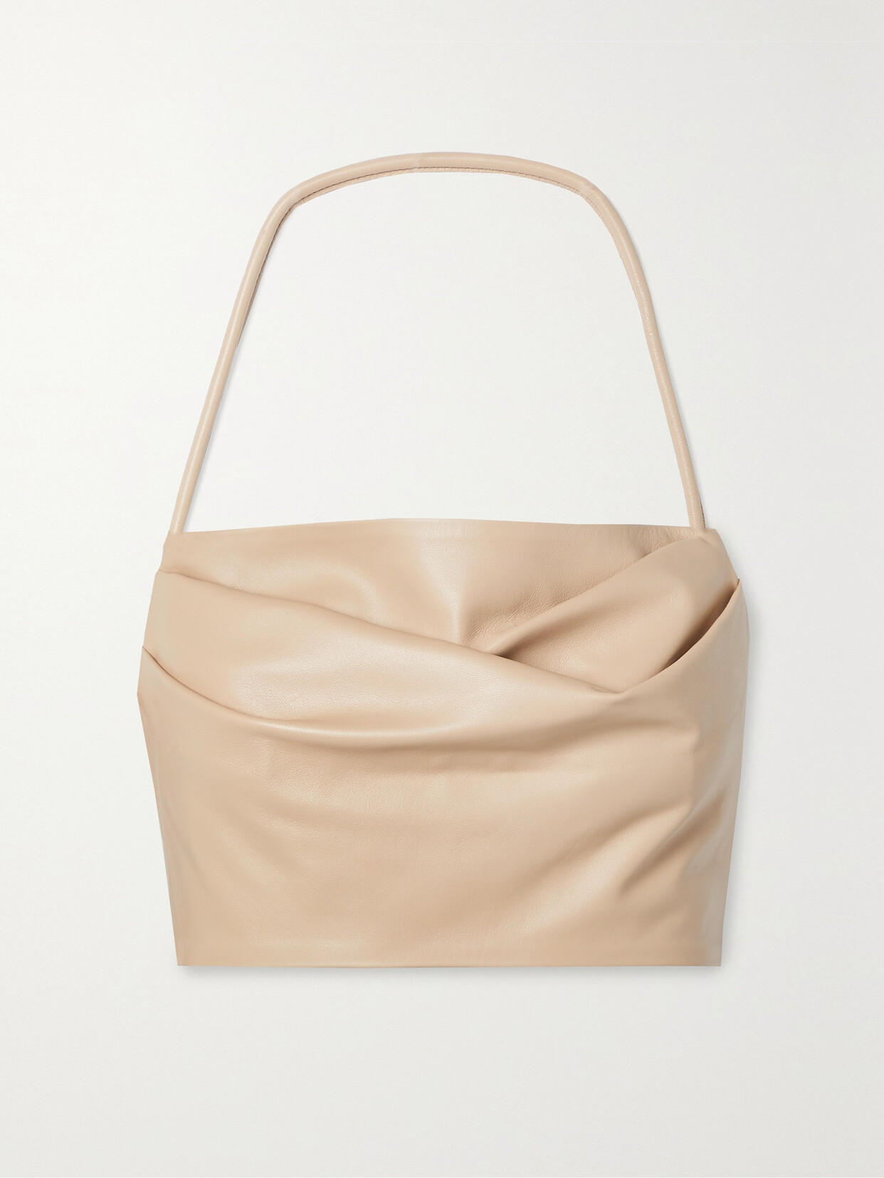 Balmain Cropped Gathered Leather Halterneck Top