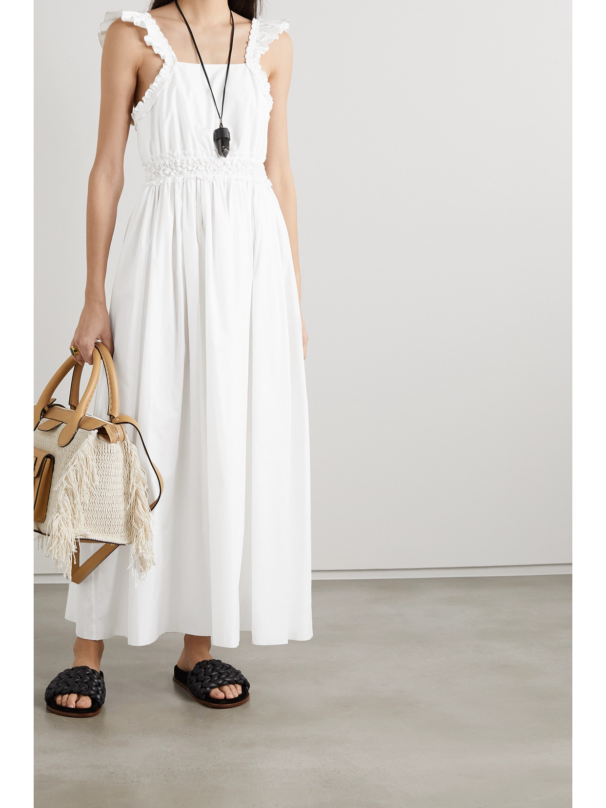 CHLOÉ + NET SUSTAIN RUCHED PLEATED COTTON-POPLIN MAXI DRESS