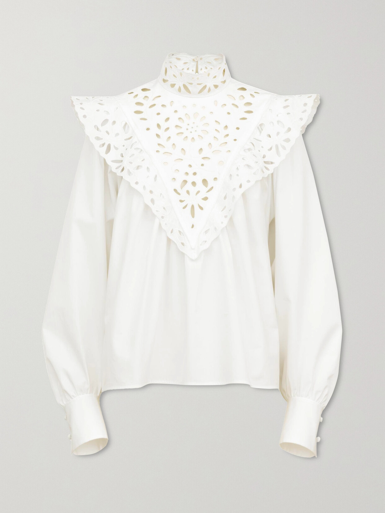 CHLOÉ + NET SUSTAIN RUFFLED BRODERIE ANGLAISE COTTON-POPLIN BLOUSE