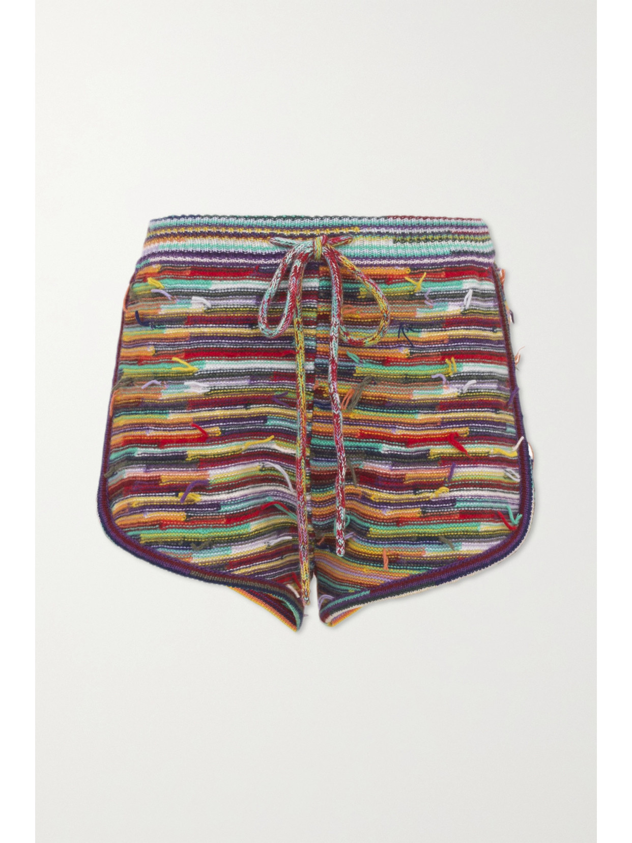Chloé Frayed Striped Cashmere And Wool-blend Shorts In Green