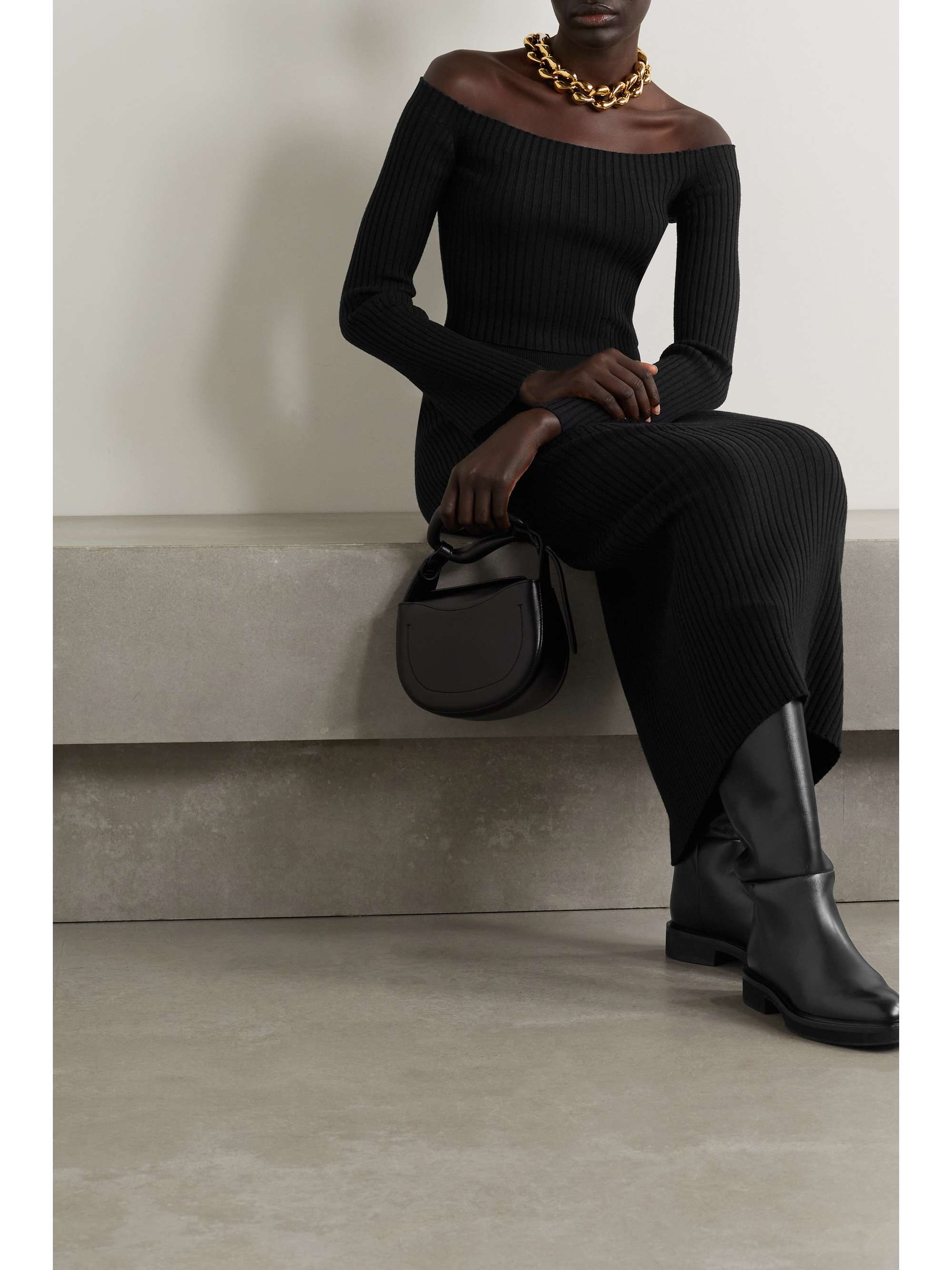 CHLOÉ + NET SUSTAIN off-the-shoulder cropped ribbed wool and cashmere-blend sweater