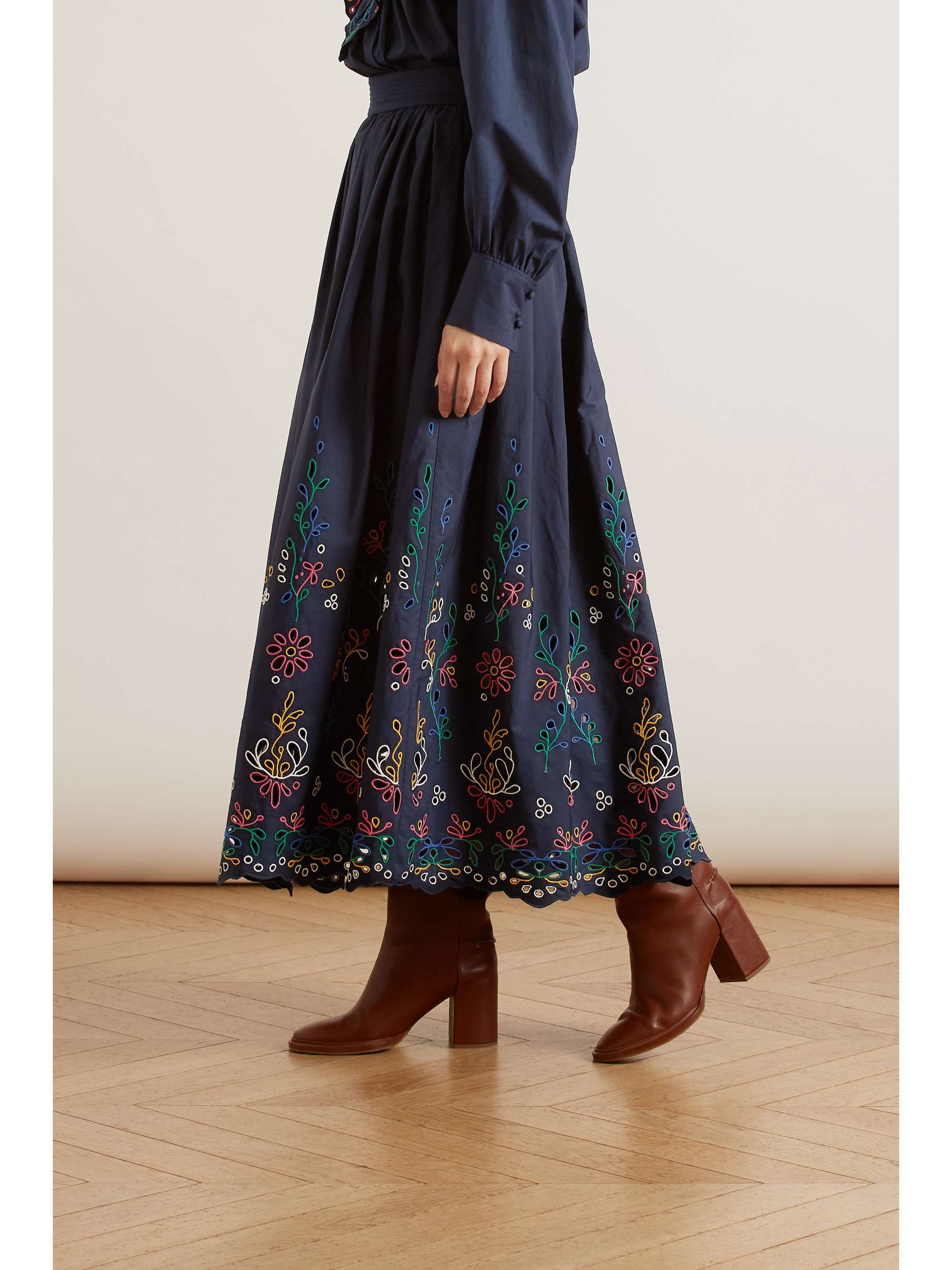 CHLOÉ Broderie anglaise cotton-poplin skirt