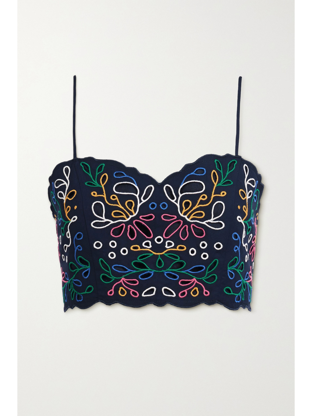 Chloé Embroidered Scallop-hem Crop Top In Blue