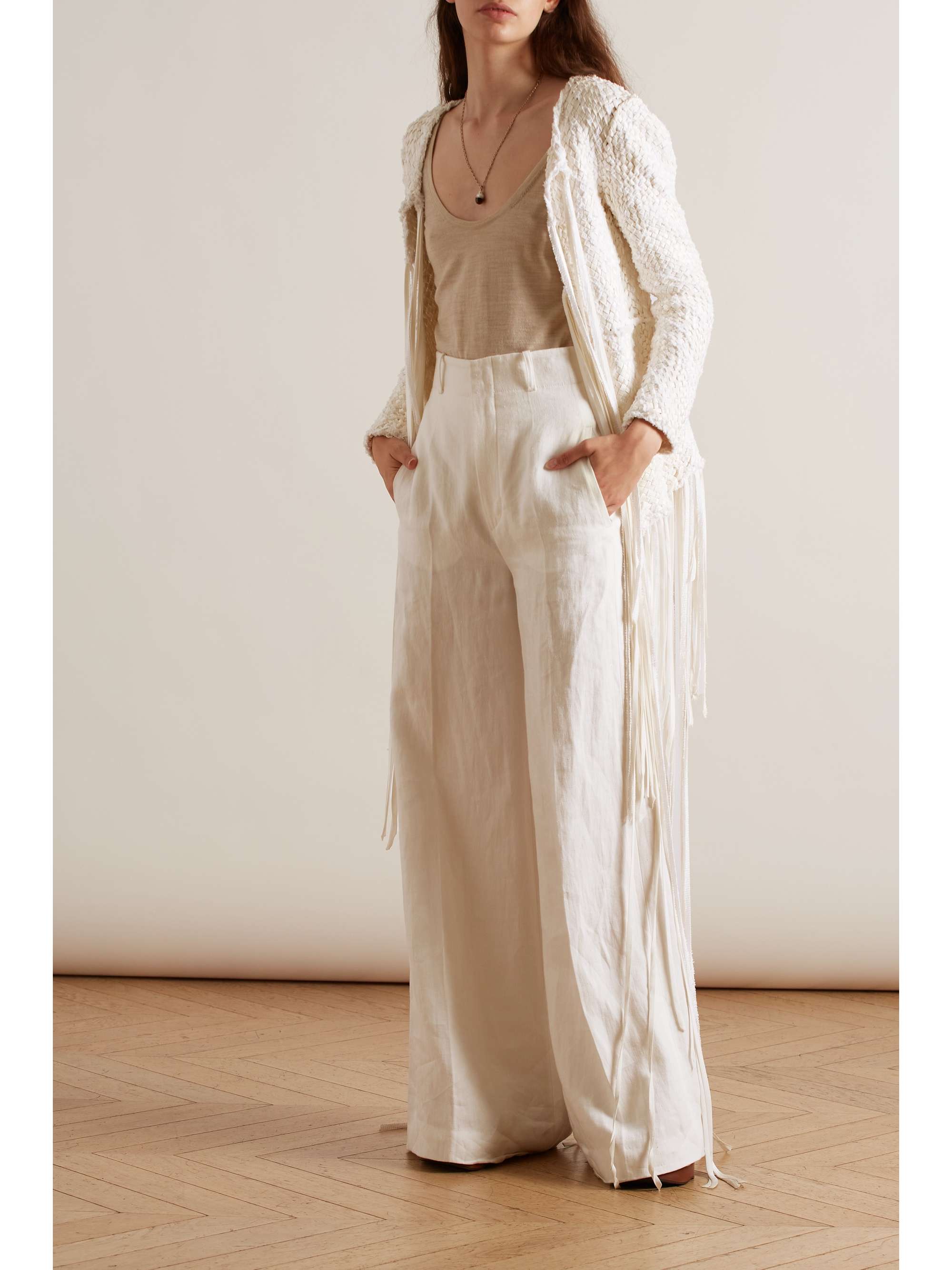 CHLOÉ + NET SUSTAIN fringed silk and linen-blend jacket