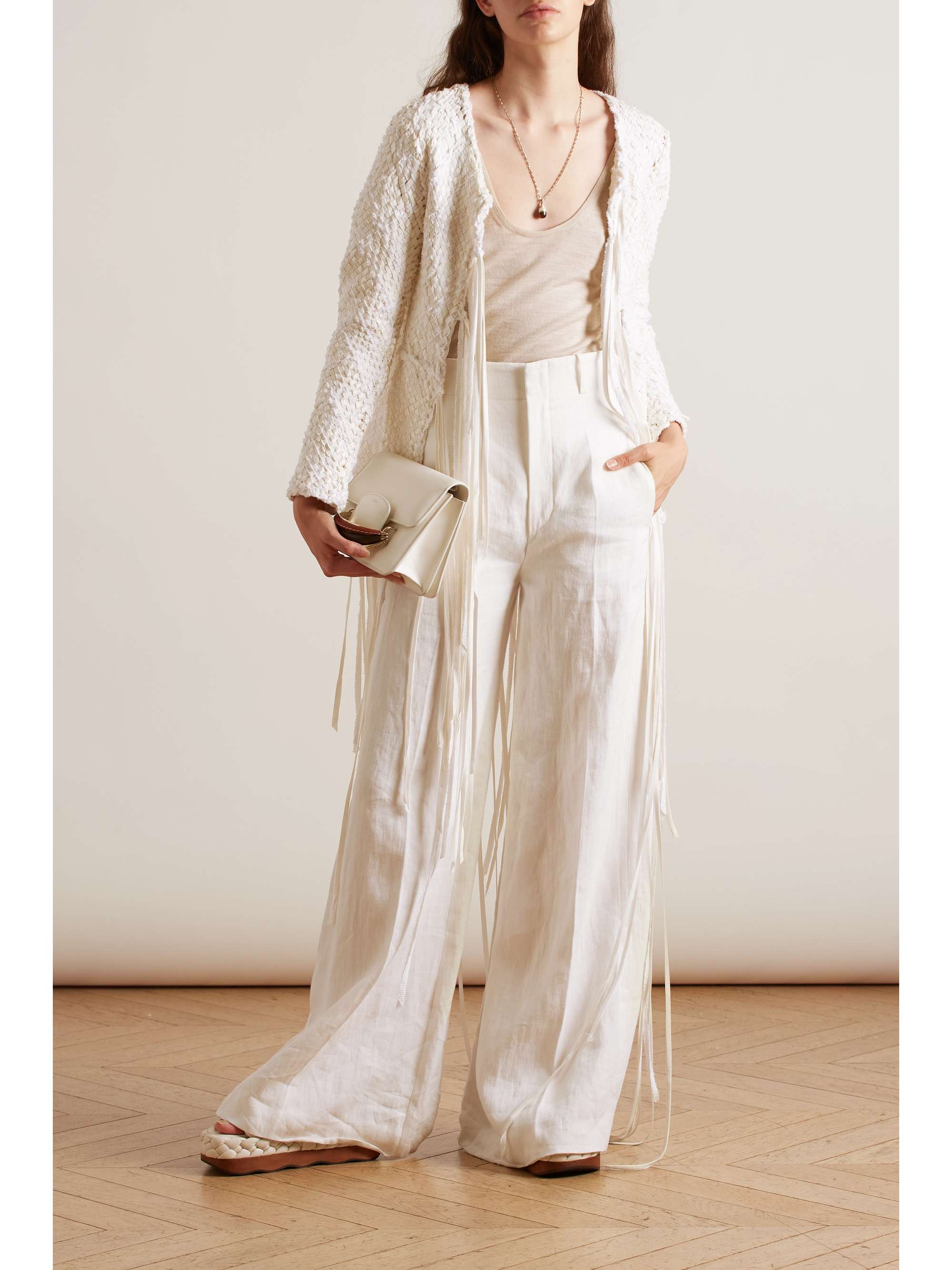 CHLOÉ + NET SUSTAIN fringed silk and linen-blend jacket