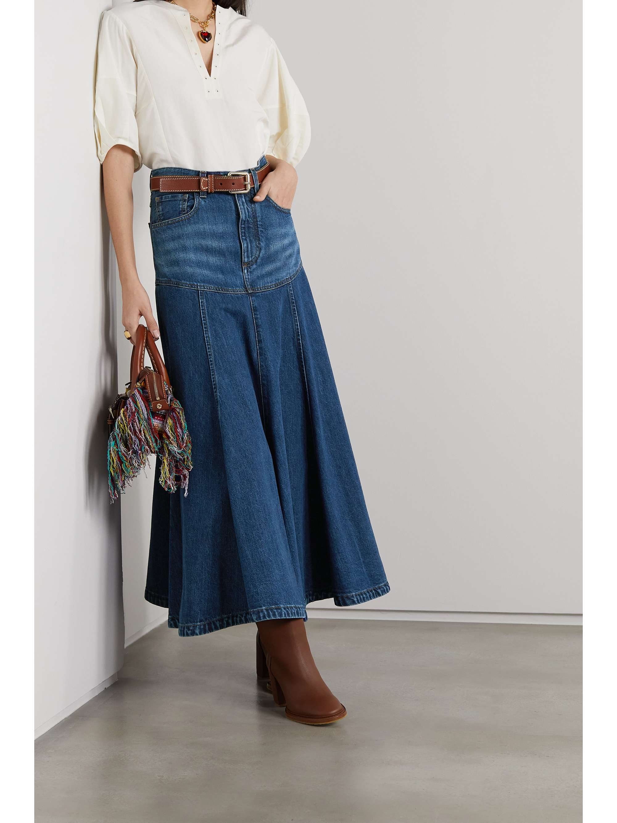 denim midi skirt