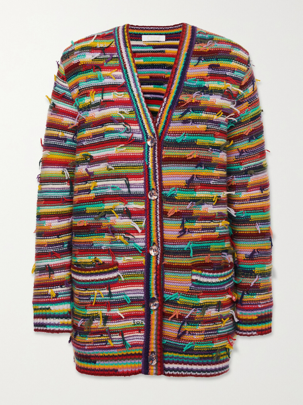 Chloé Oversized Striped Cashmere And Wool-blend Cardigan In Green