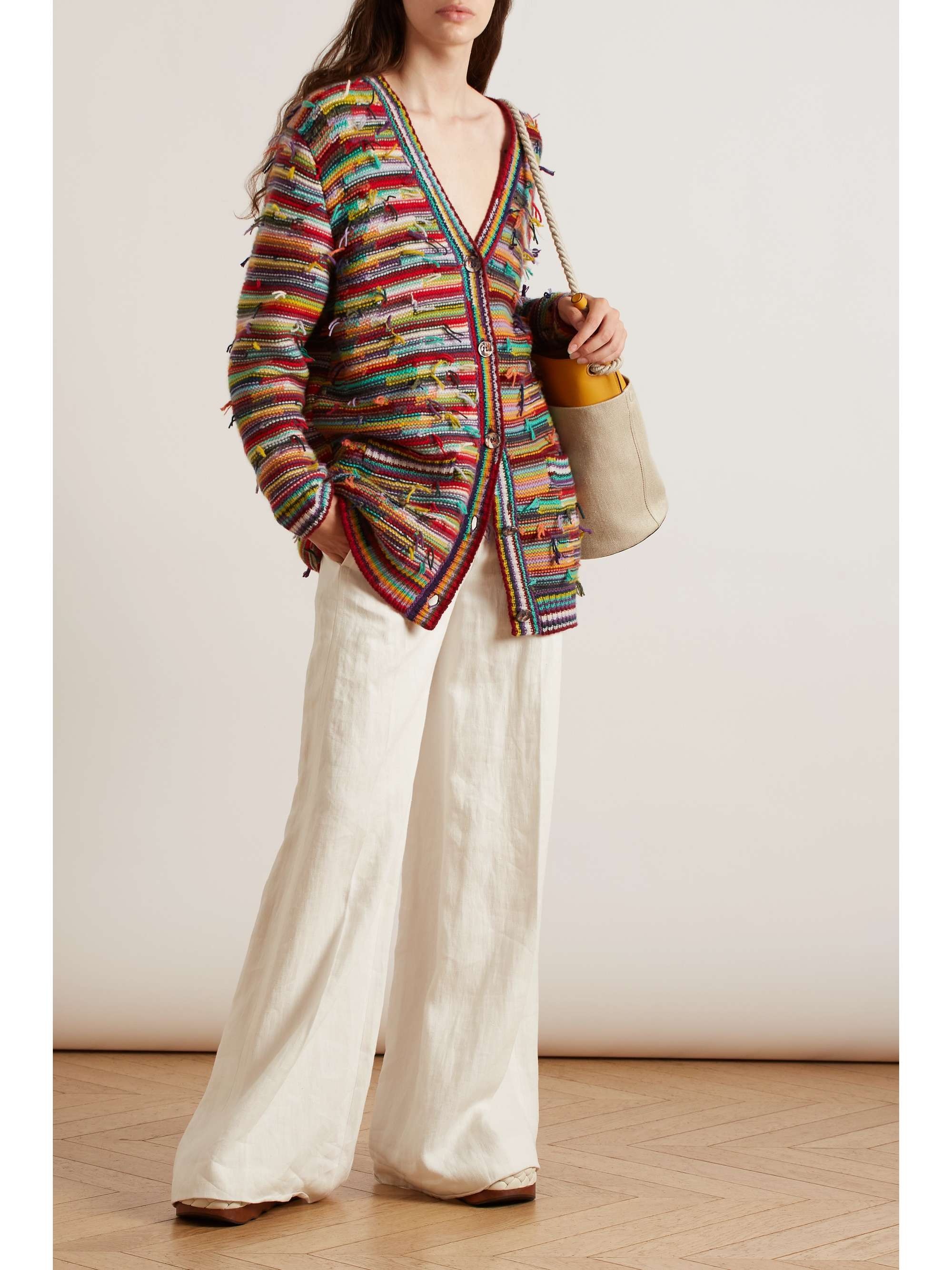 CHLOÉ Oversized striped cashmere and wool-blend cardigan