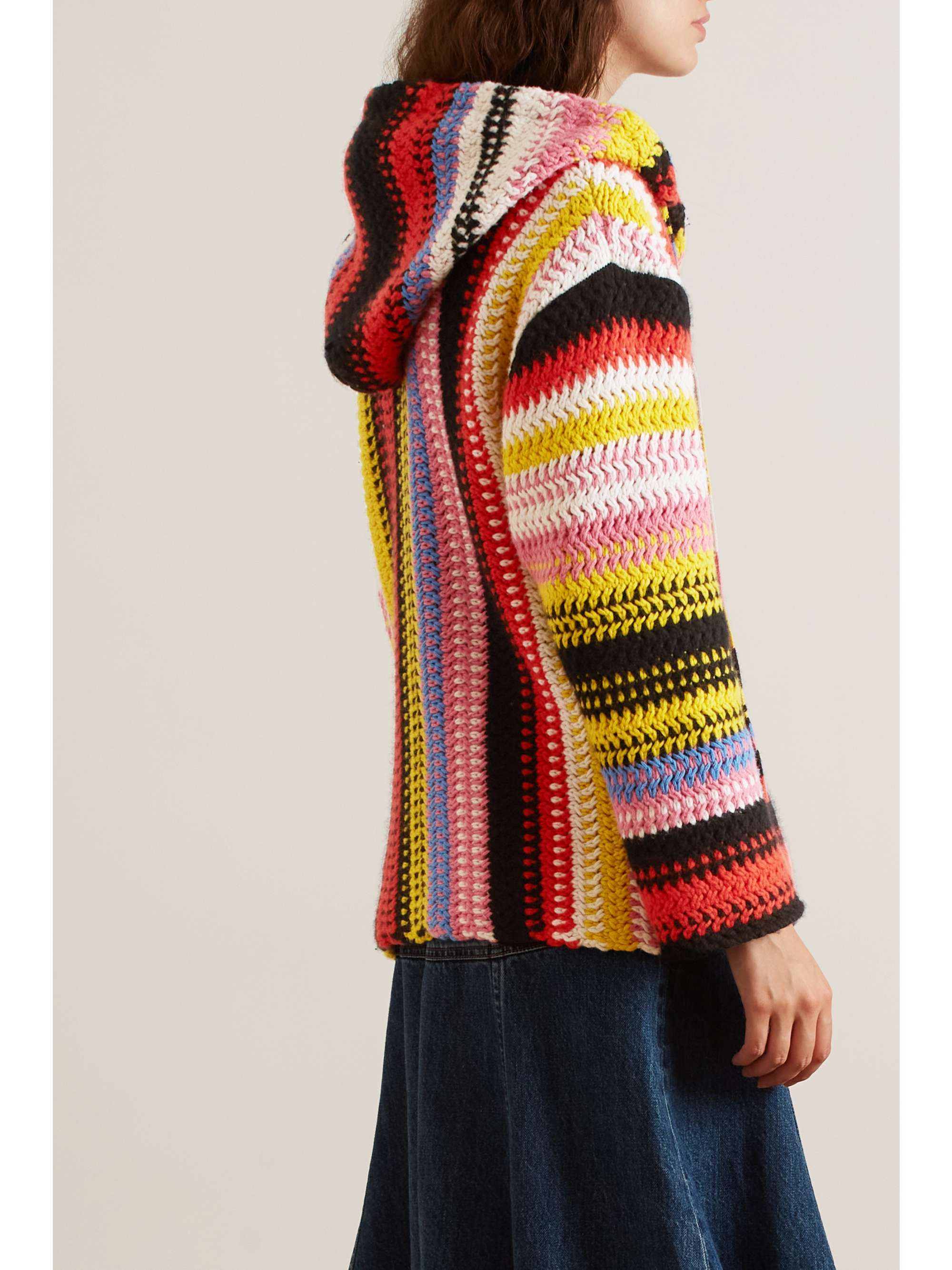 CHLOÉ Striped macramé cashmere and wool-blend hoodie