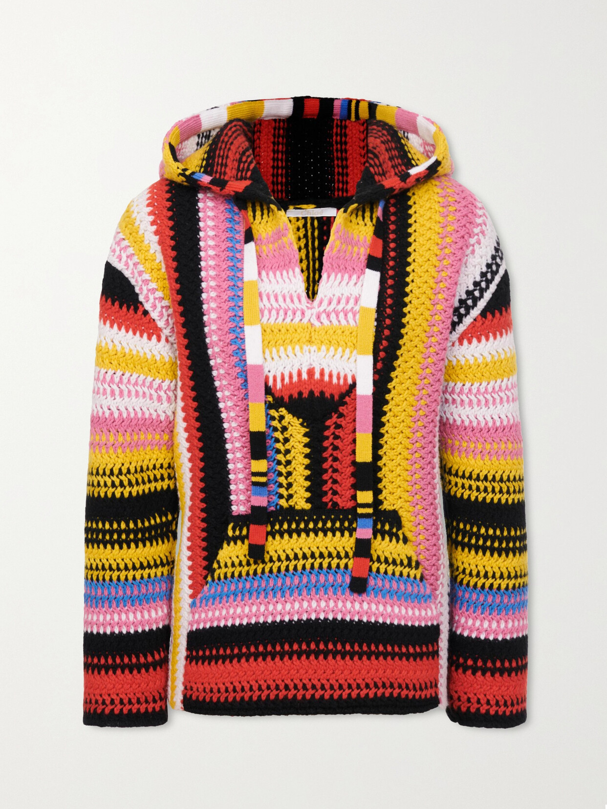 CHLOÉ STRIPED MACRAMÉ CASHMERE AND WOOL-BLEND HOODIE