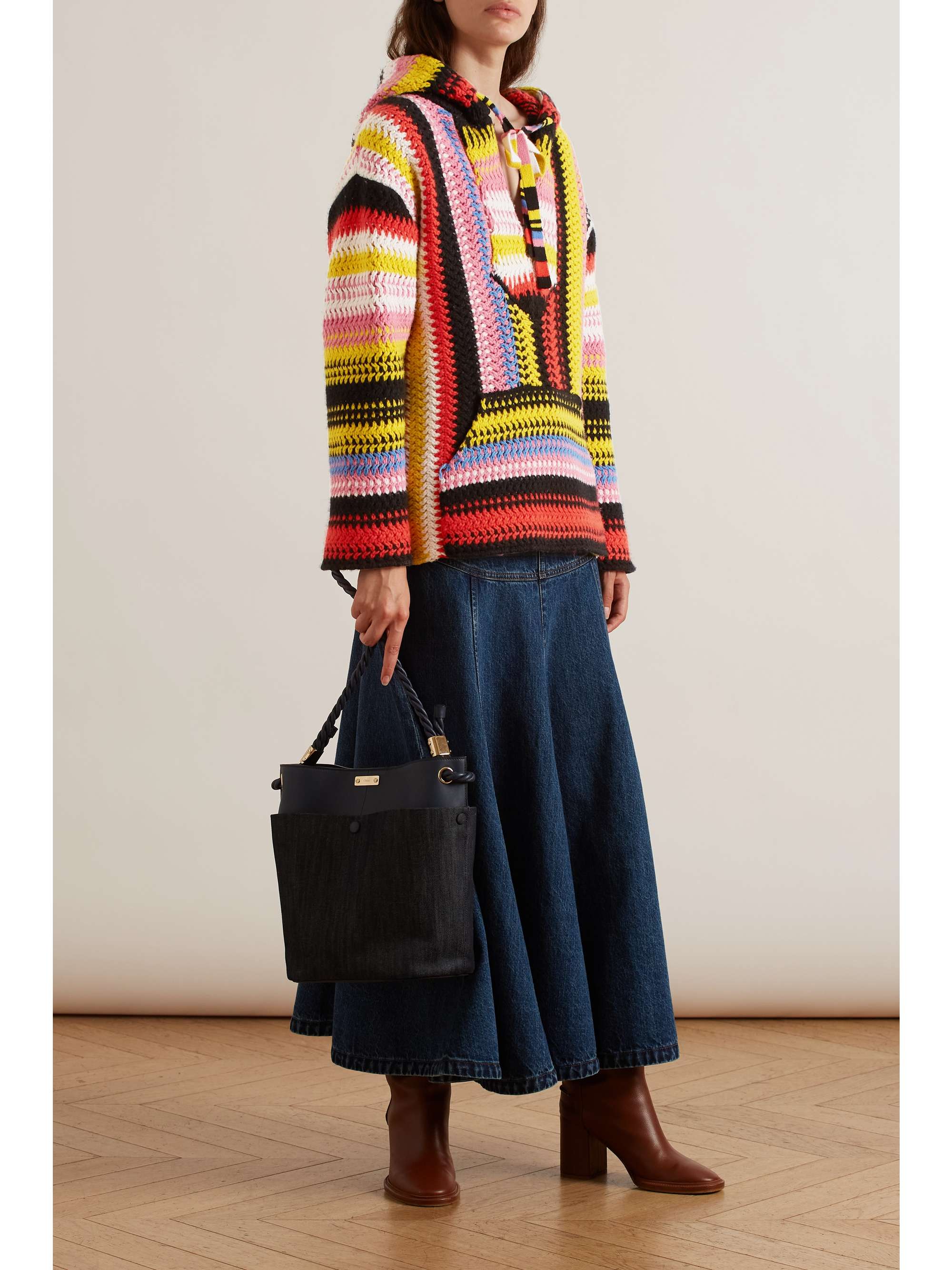 CHLOÉ Striped macramé cashmere and wool-blend hoodie