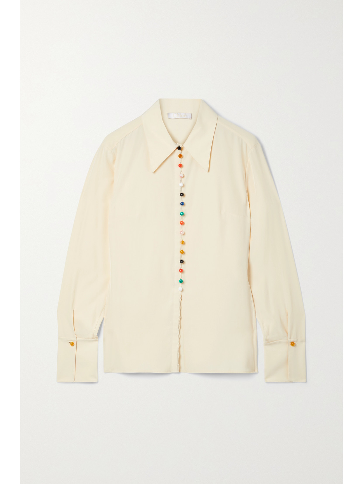 Chloé Button-down Silk Shirt With Multicolored Recycled Buttons In Cream
