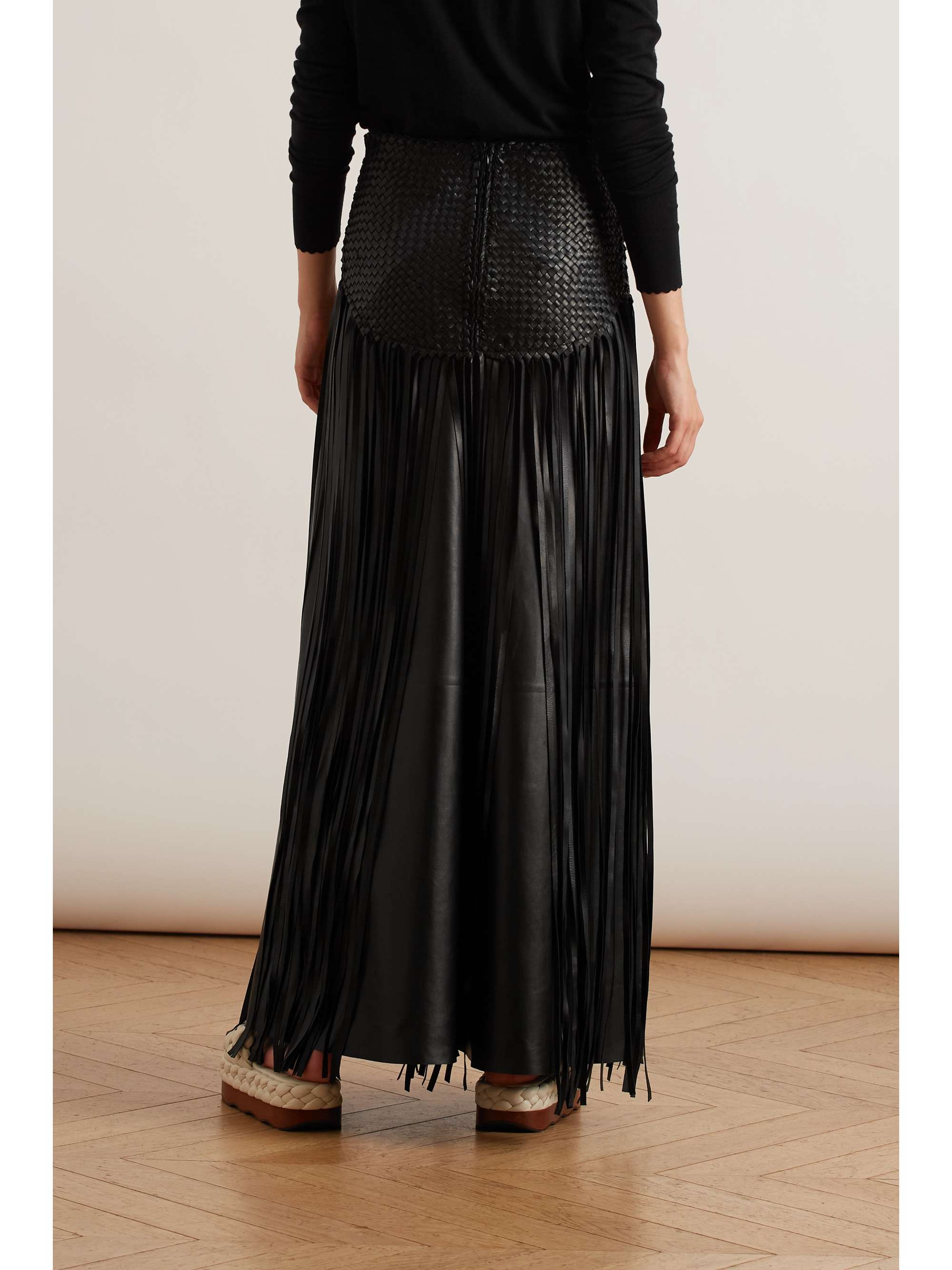 CHLOÉ Layered fringed woven leather maxi skirt