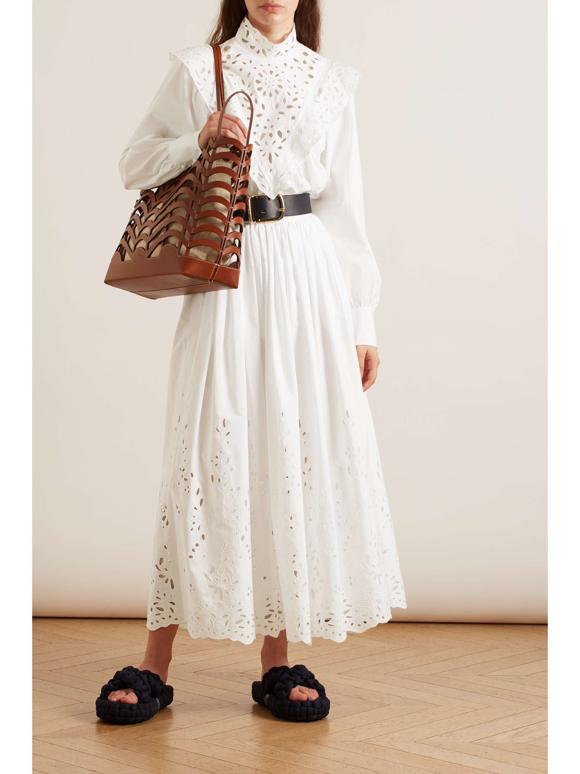 CHLOÉ Broderie anglaise cotton-poplin skirt