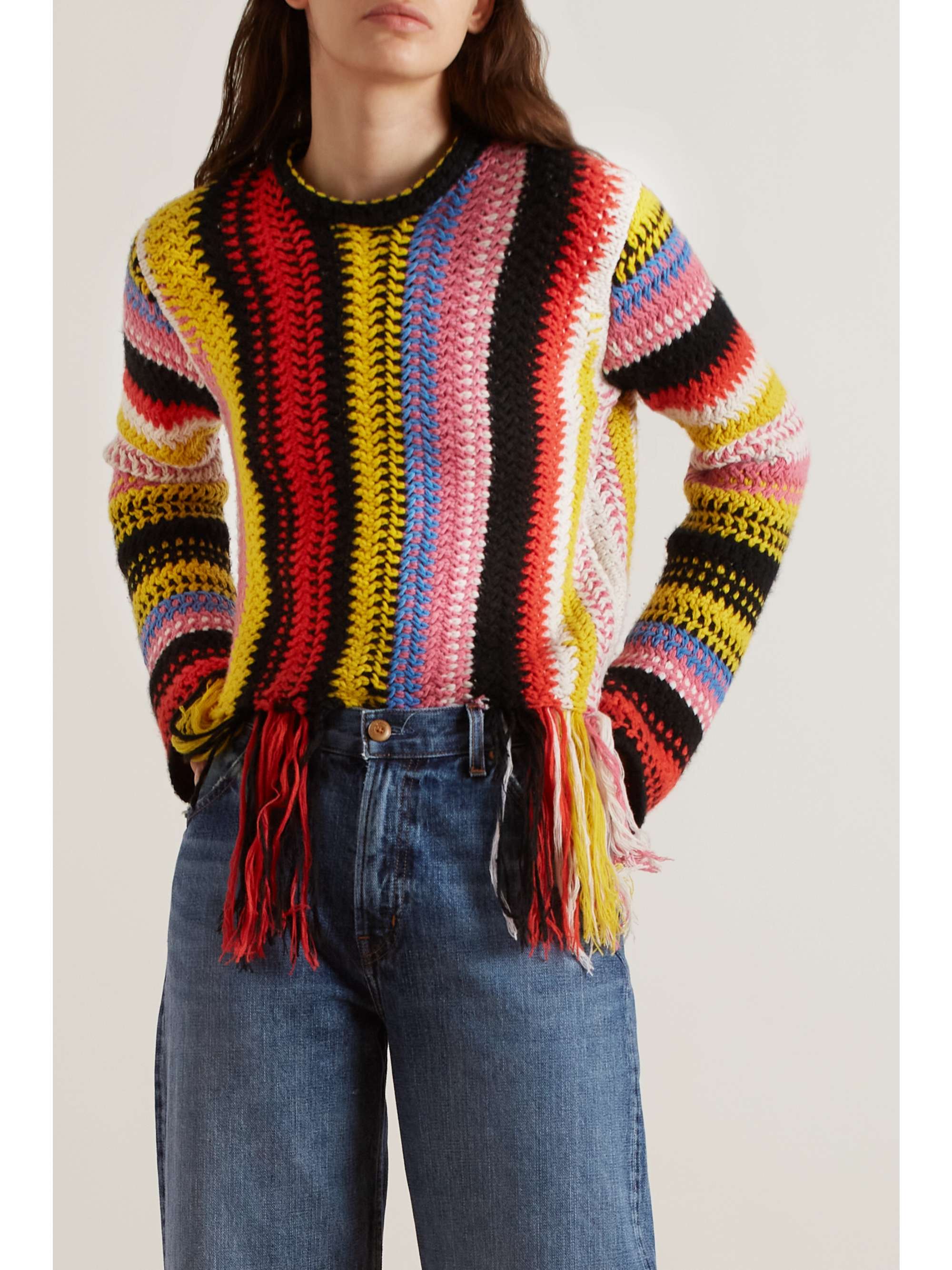 CHLOÉ Striped macramé cashmere and wool-blend sweater