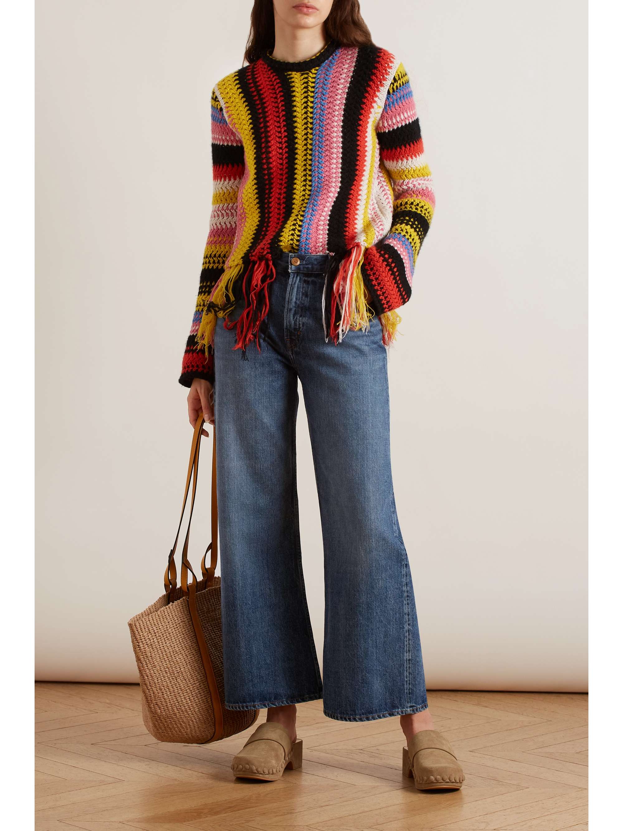 CHLOÉ Striped macramé cashmere and wool-blend sweater