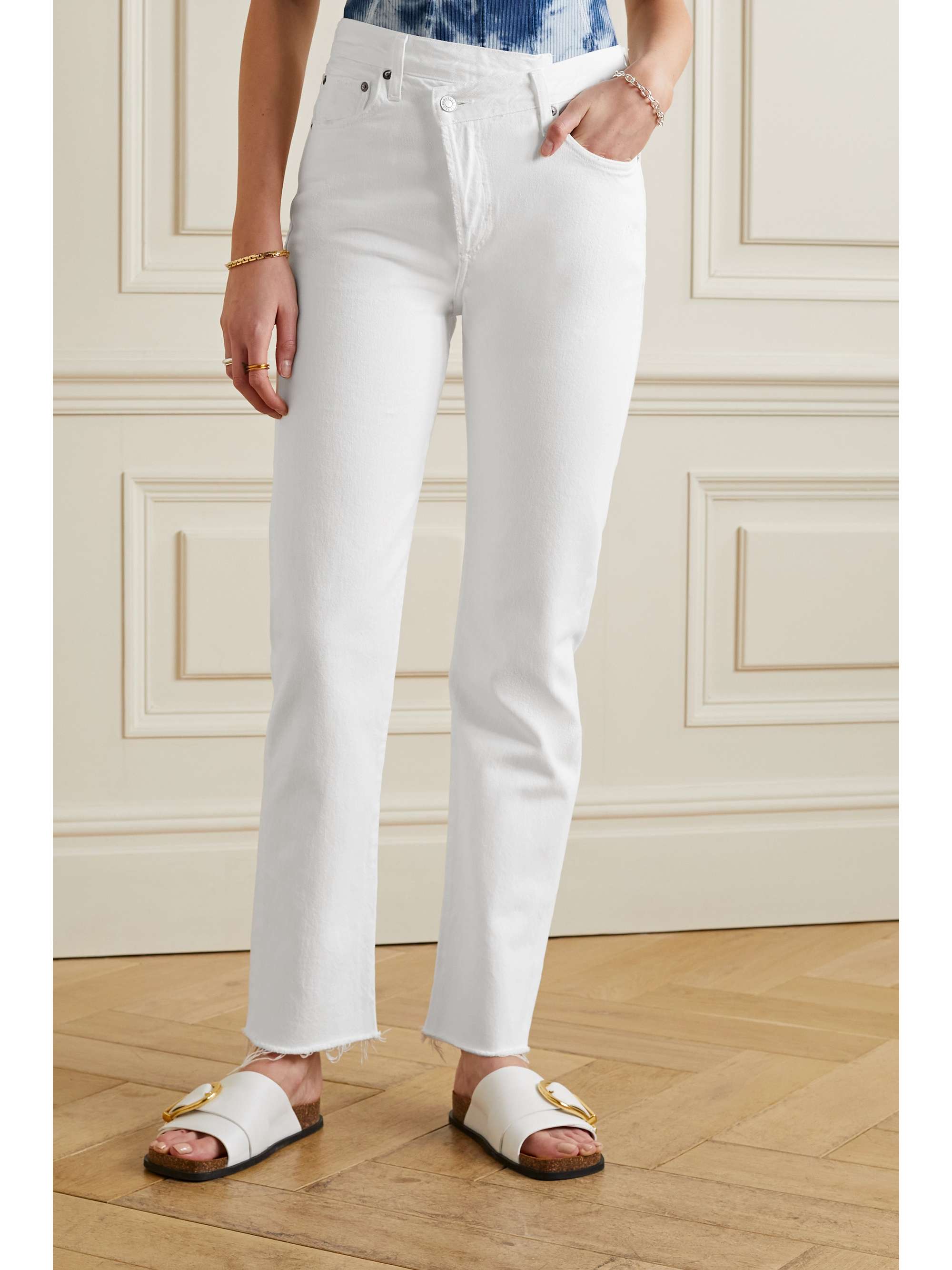 AGOLDE Criss Cross frayed high-rise straight-leg organic jeans