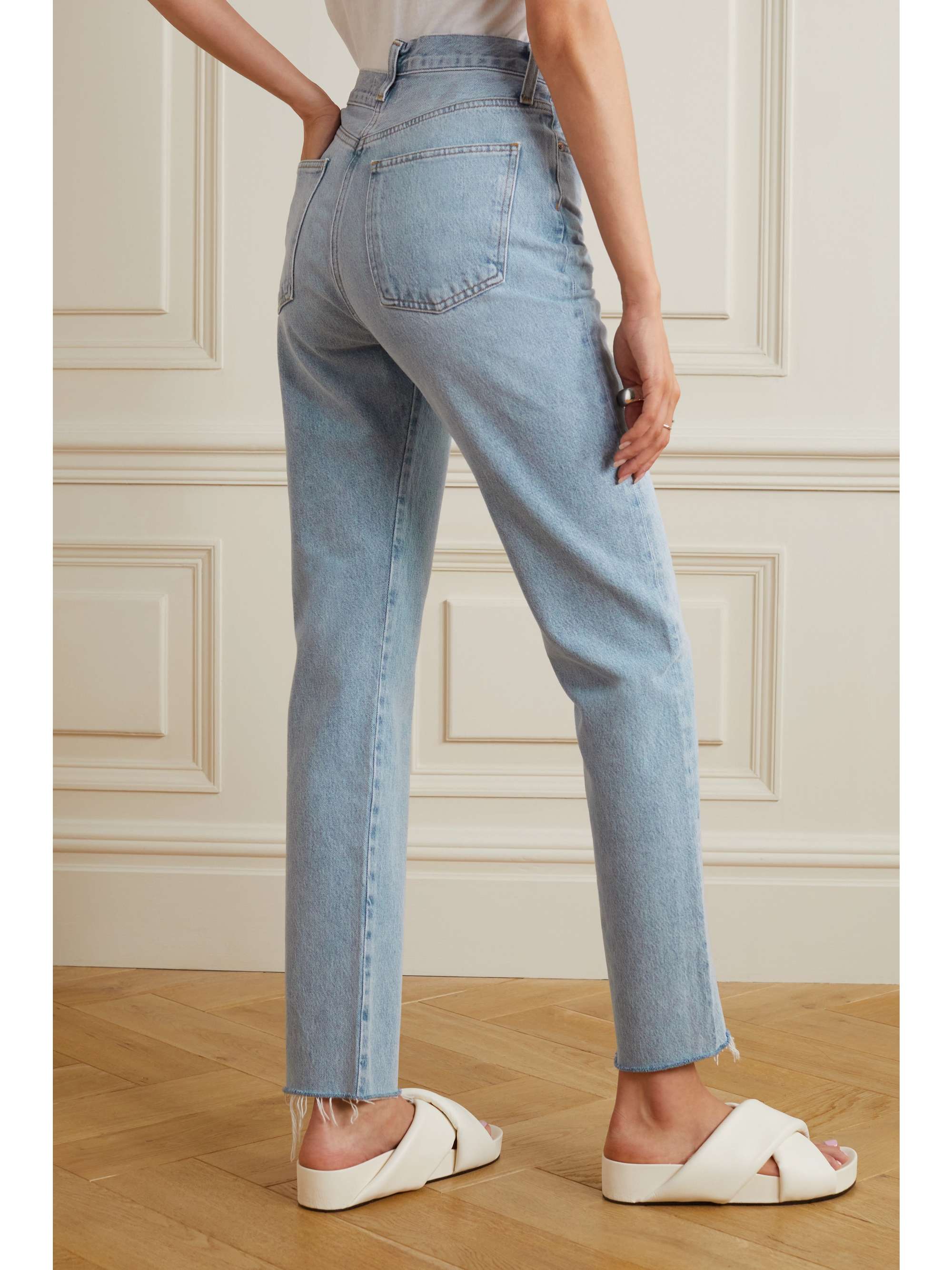 AGOLDE Criss Cross frayed high-rise straight-leg organic jeans