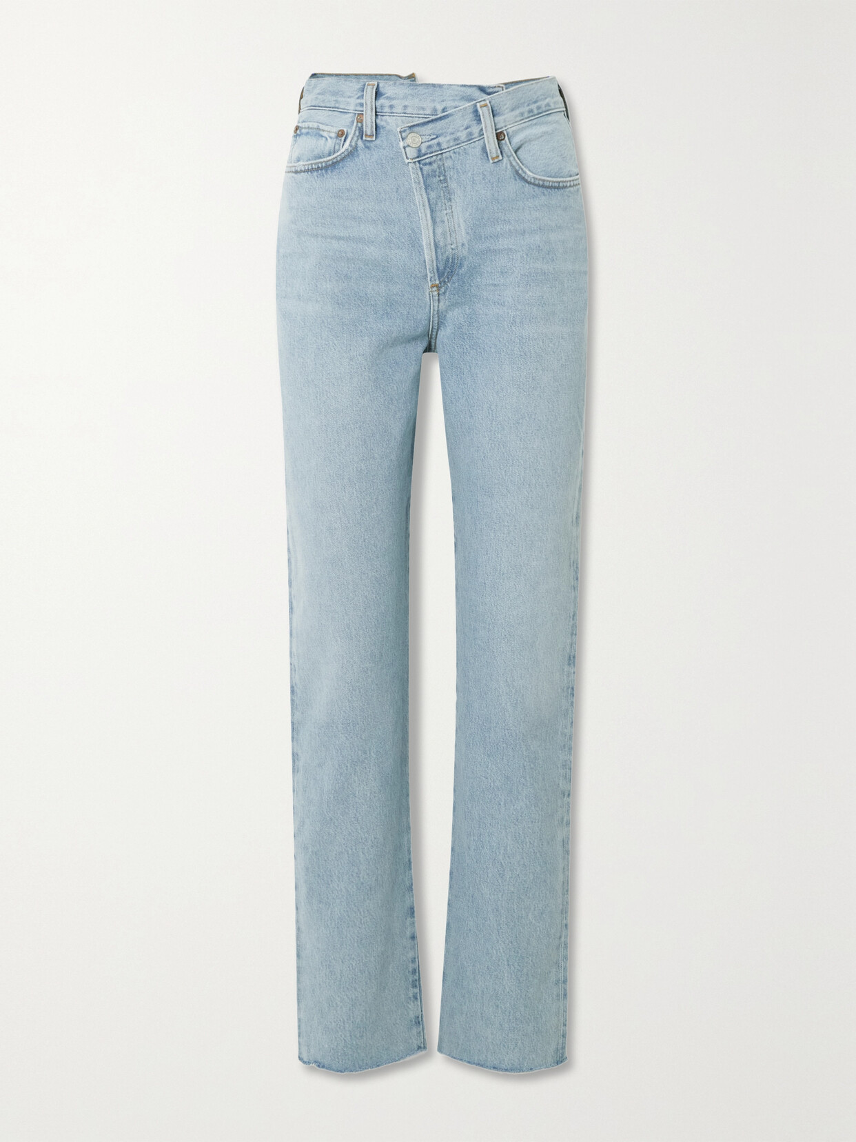 AGOLDE Criss Cross Frayed High-rise Straight-leg Organic Jeans - Blue