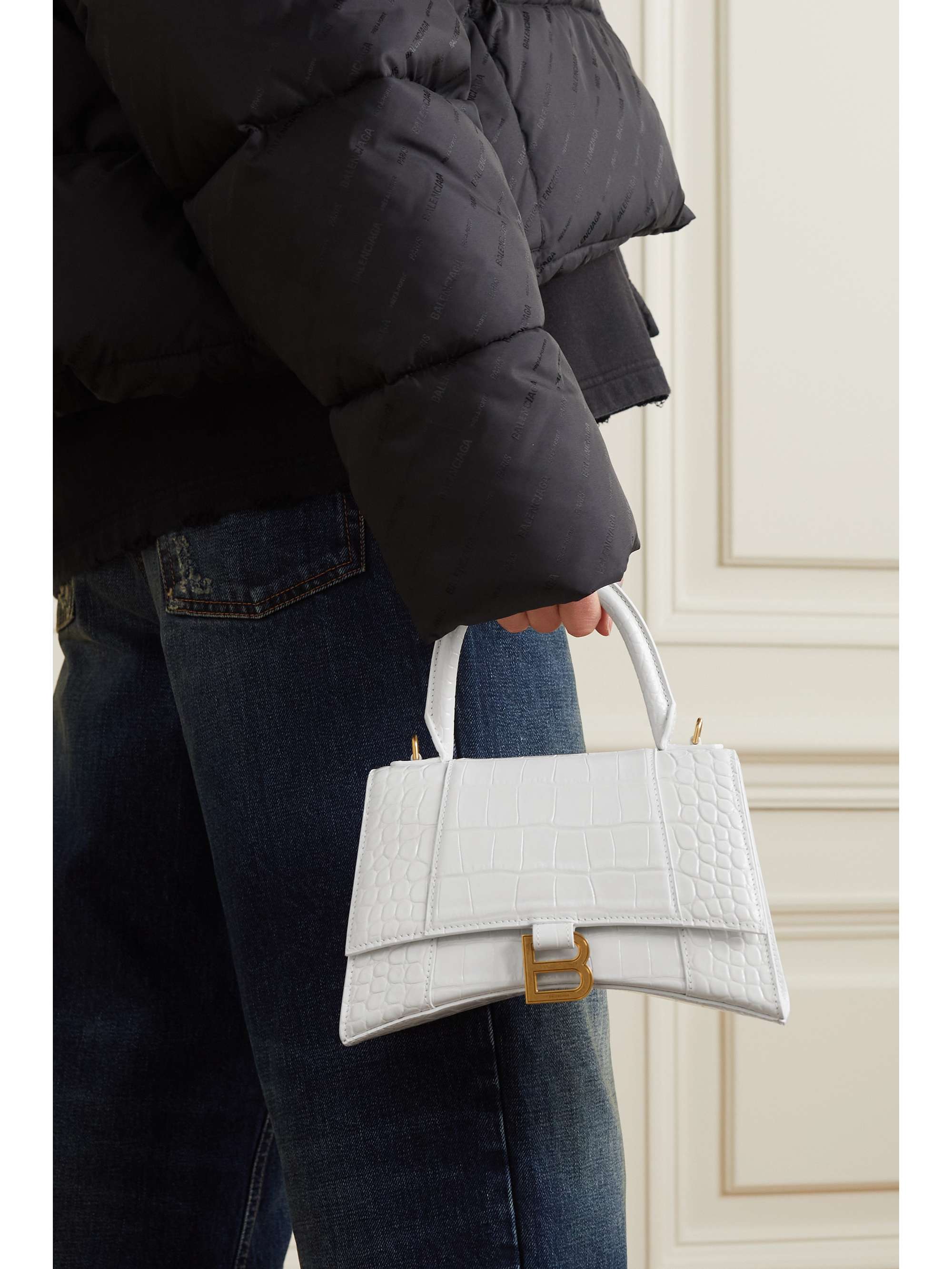 BALENCIAGA Hourglass small croc-effect leather tote