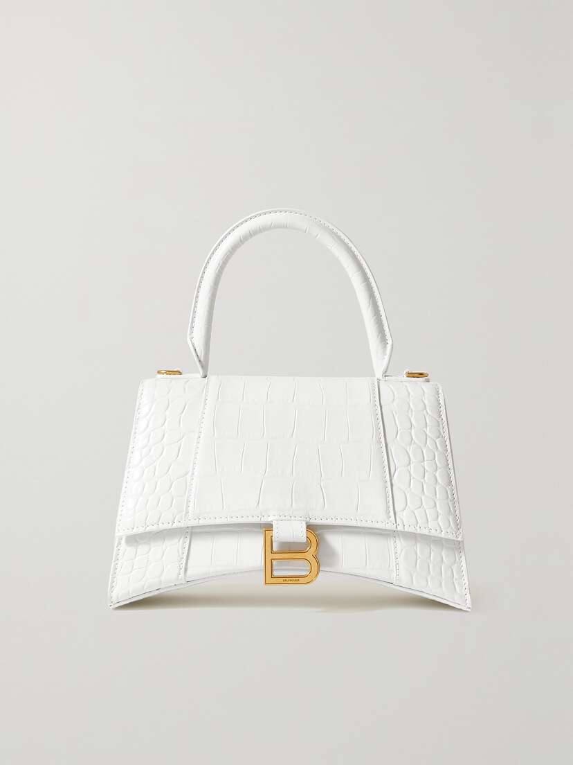 Balenciaga Hourglass Small Glossed Croc-effect Leather Tote