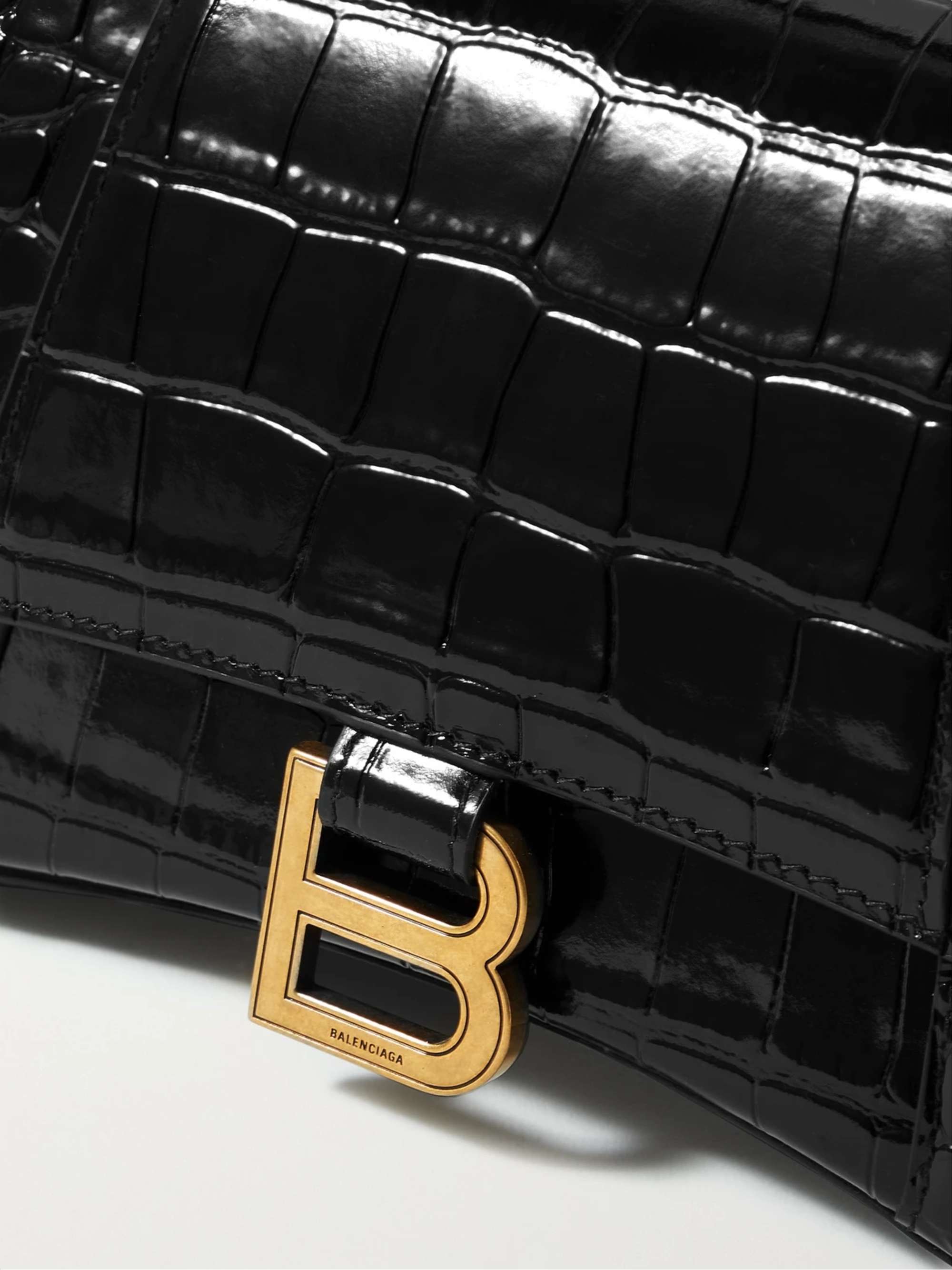 BALENCIAGA Hourglass small croc-effect leather tote