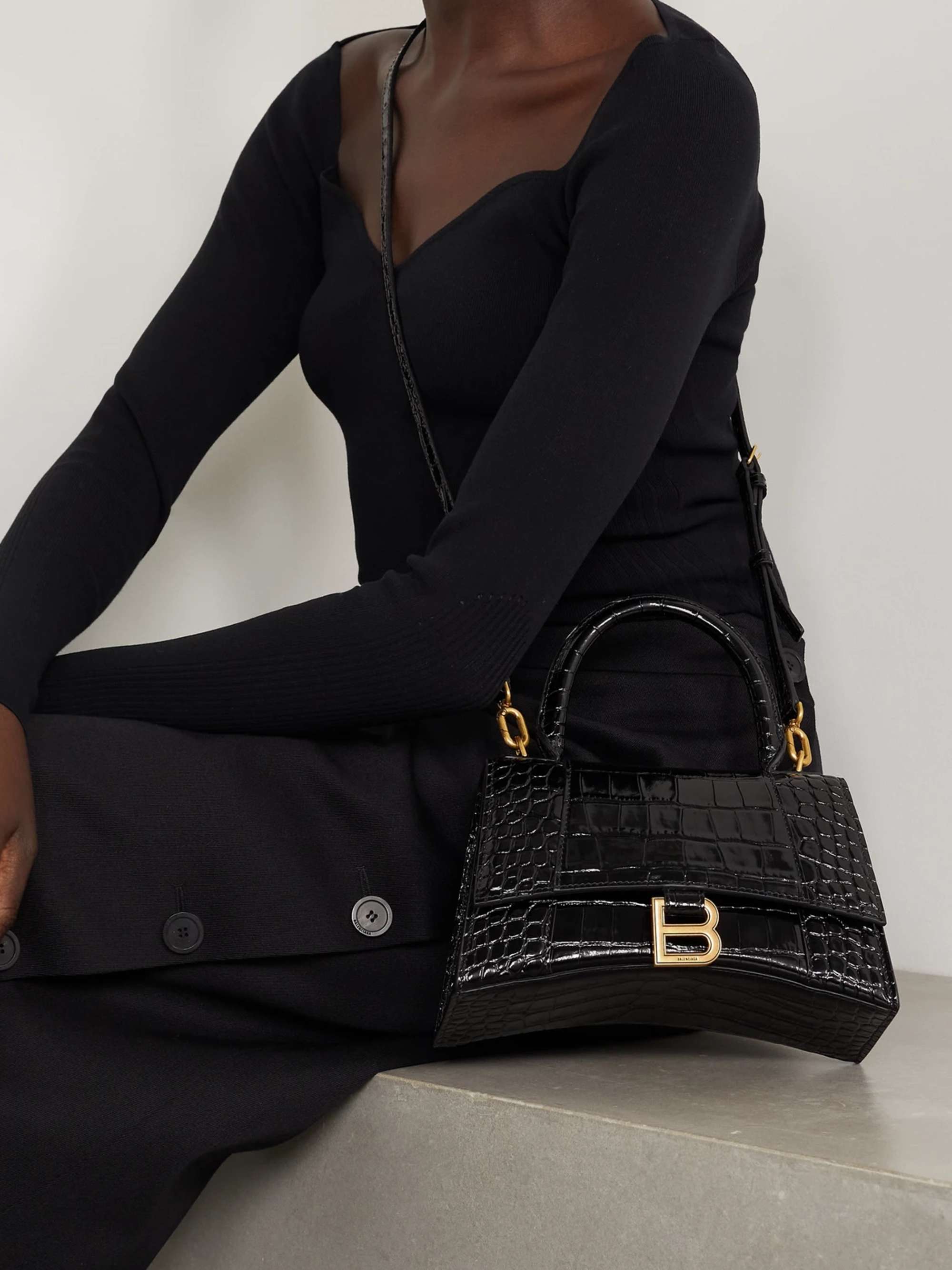 BALENCIAGA Hourglass small croc-effect leather tote