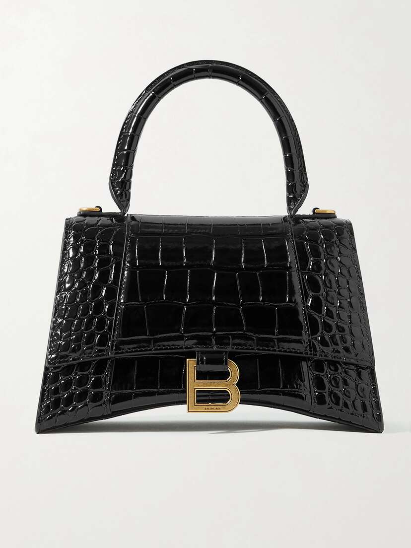 Balenciaga Hourglass Small Glossed Croc-effect Leather Tote