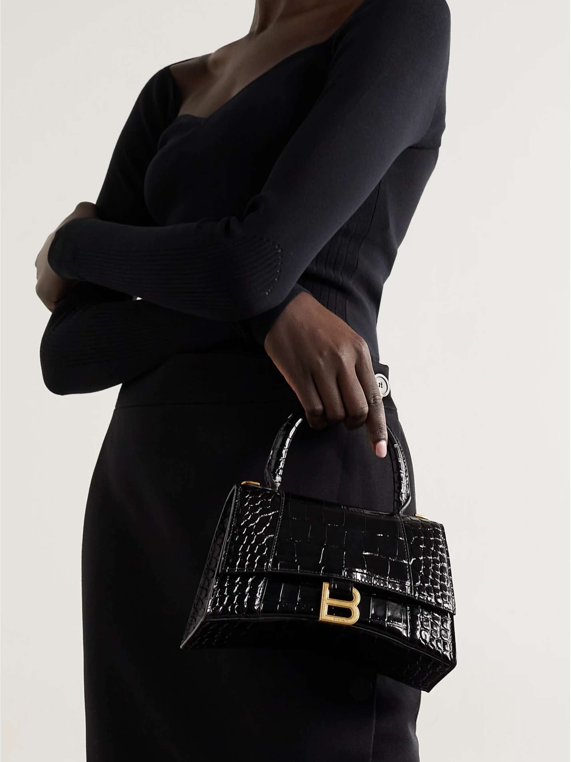 BALENCIAGA Hourglass small croc-effect leather tote