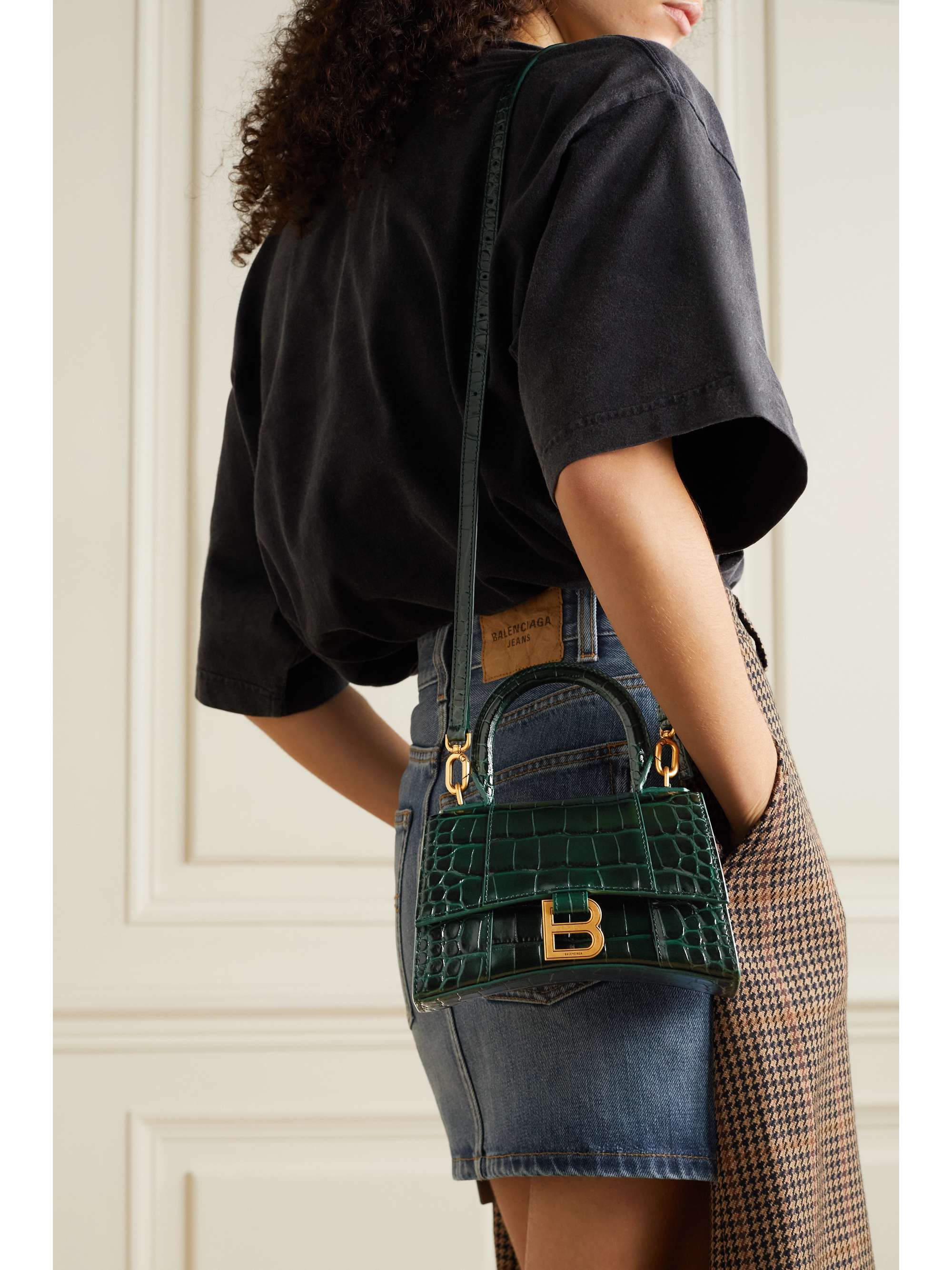 BALENCIAGA Hourglass XS croc-effect leather tote | NET-A-PORTER