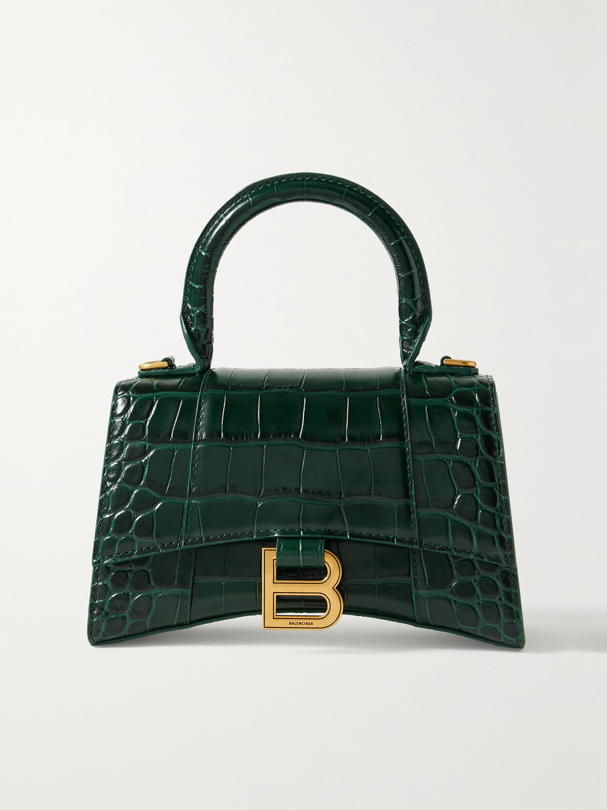 Balenciaga Xs Hourglass Croc Embossed Leather Bag In Green