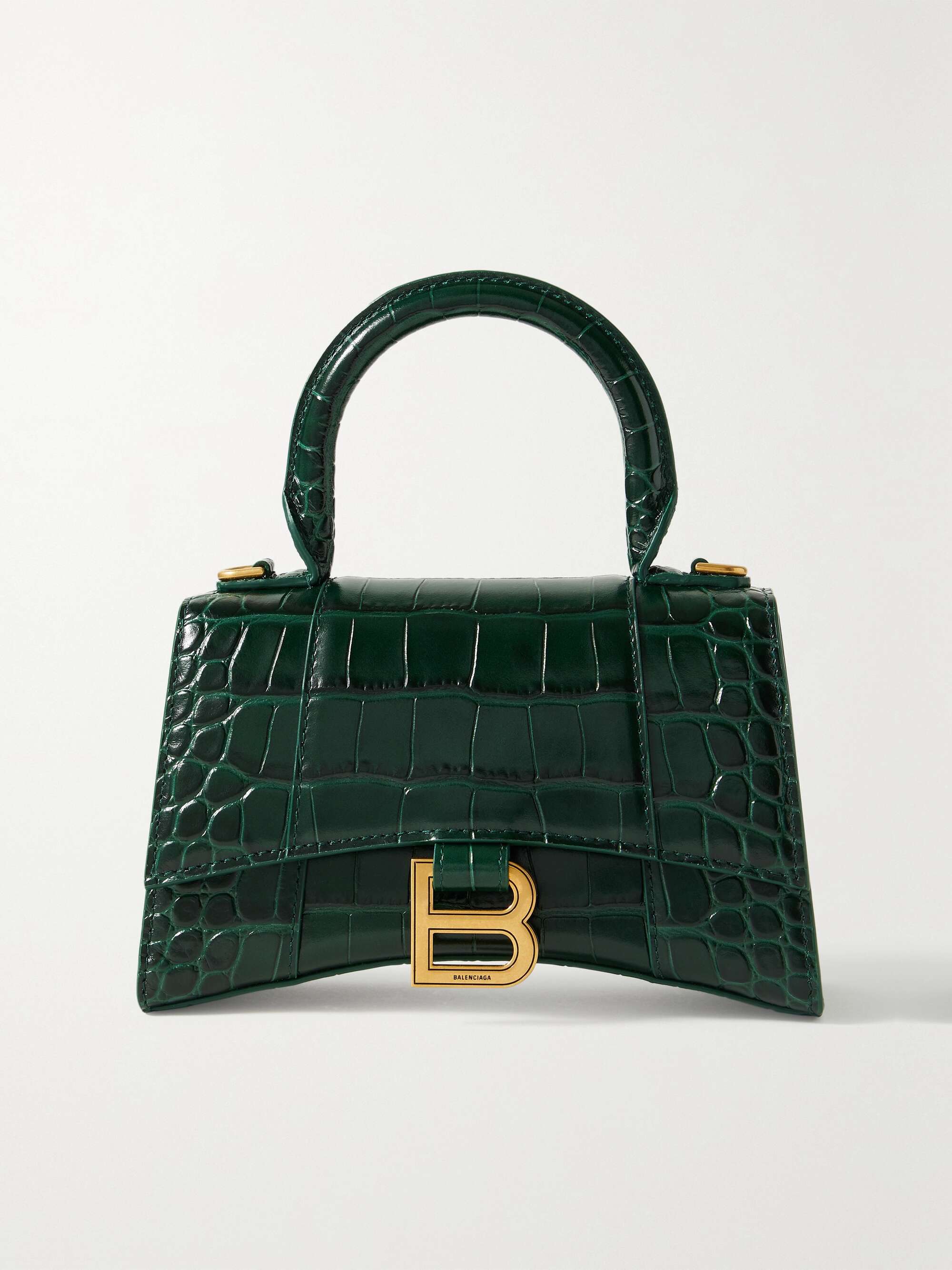 Hourglass XS Croc Effect Leather Tote Bag in Metallic - Balenciaga