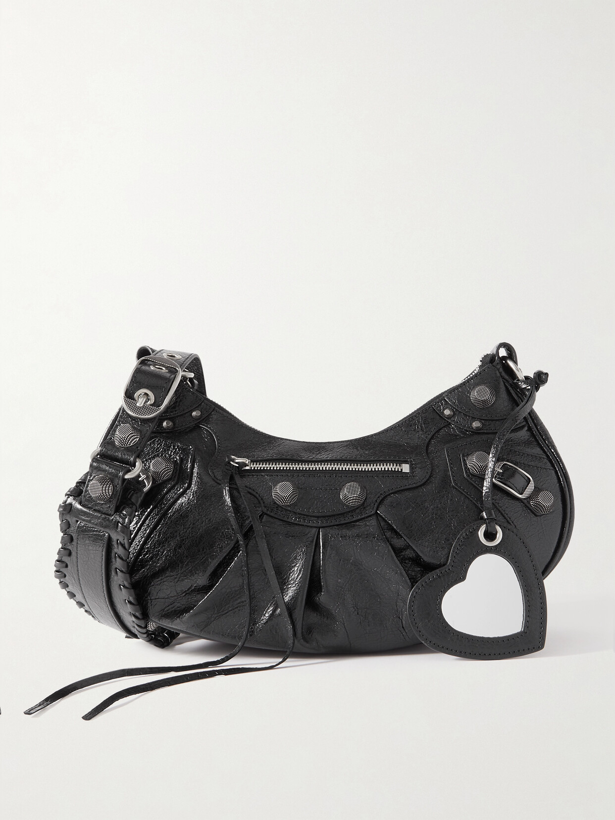 Balenciaga - Le Cagole Small Studded Crinkled-leather Shoulder Bag - Black