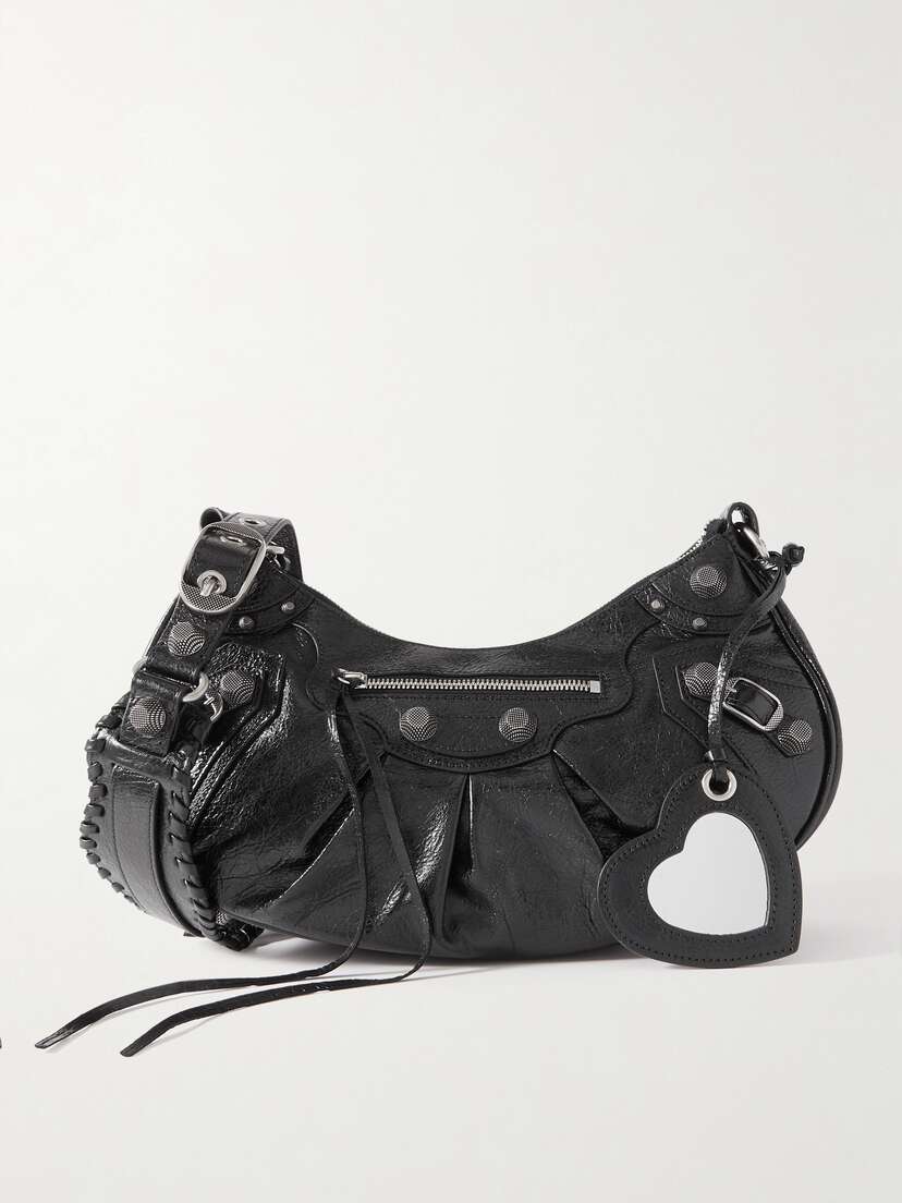 Balenciaga Le Cagole Small Studded Crinkled-leather Shoulder Bag