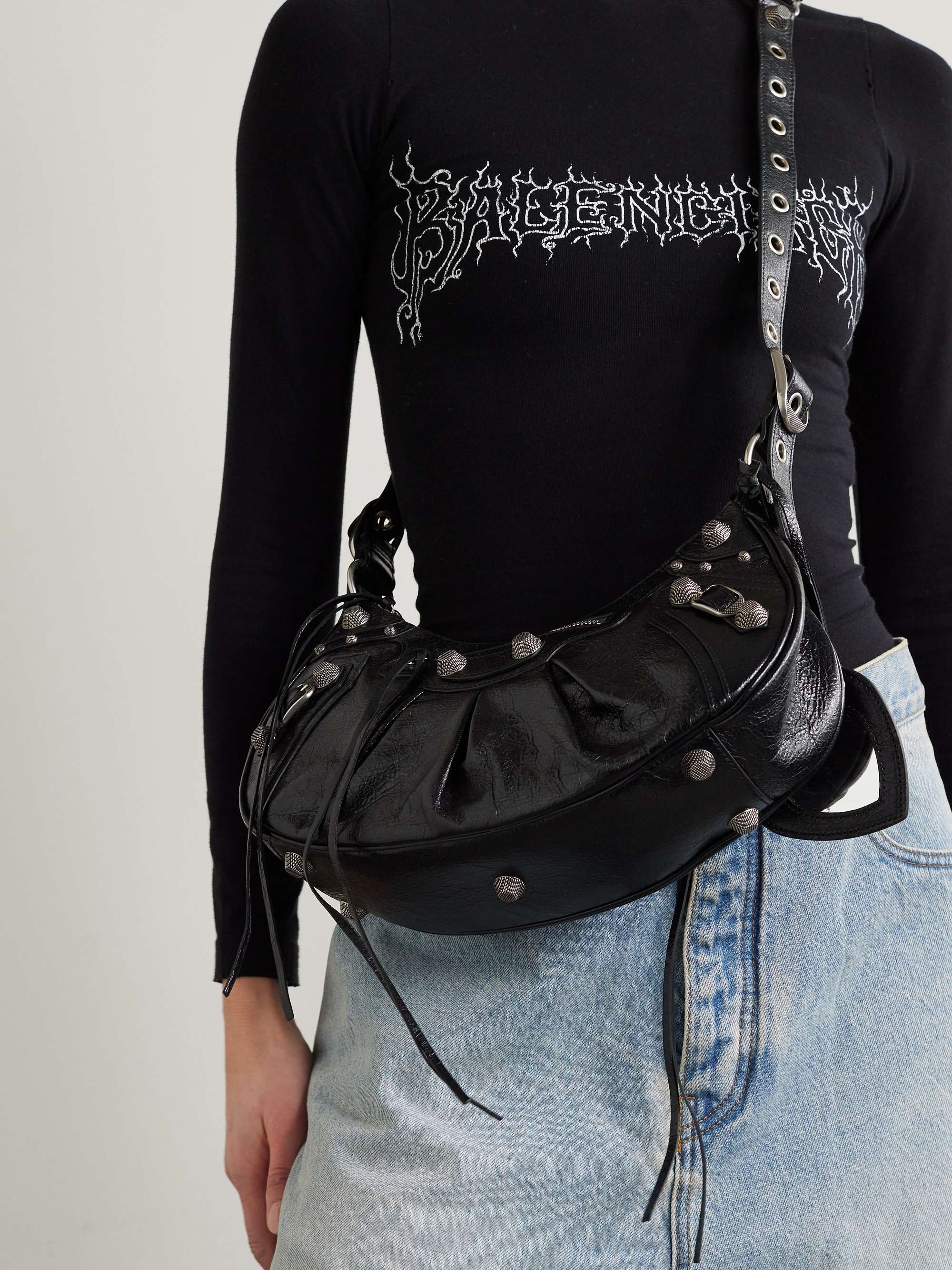 Black Le Cagole crinkled-leather cross-body bag, Balenciaga