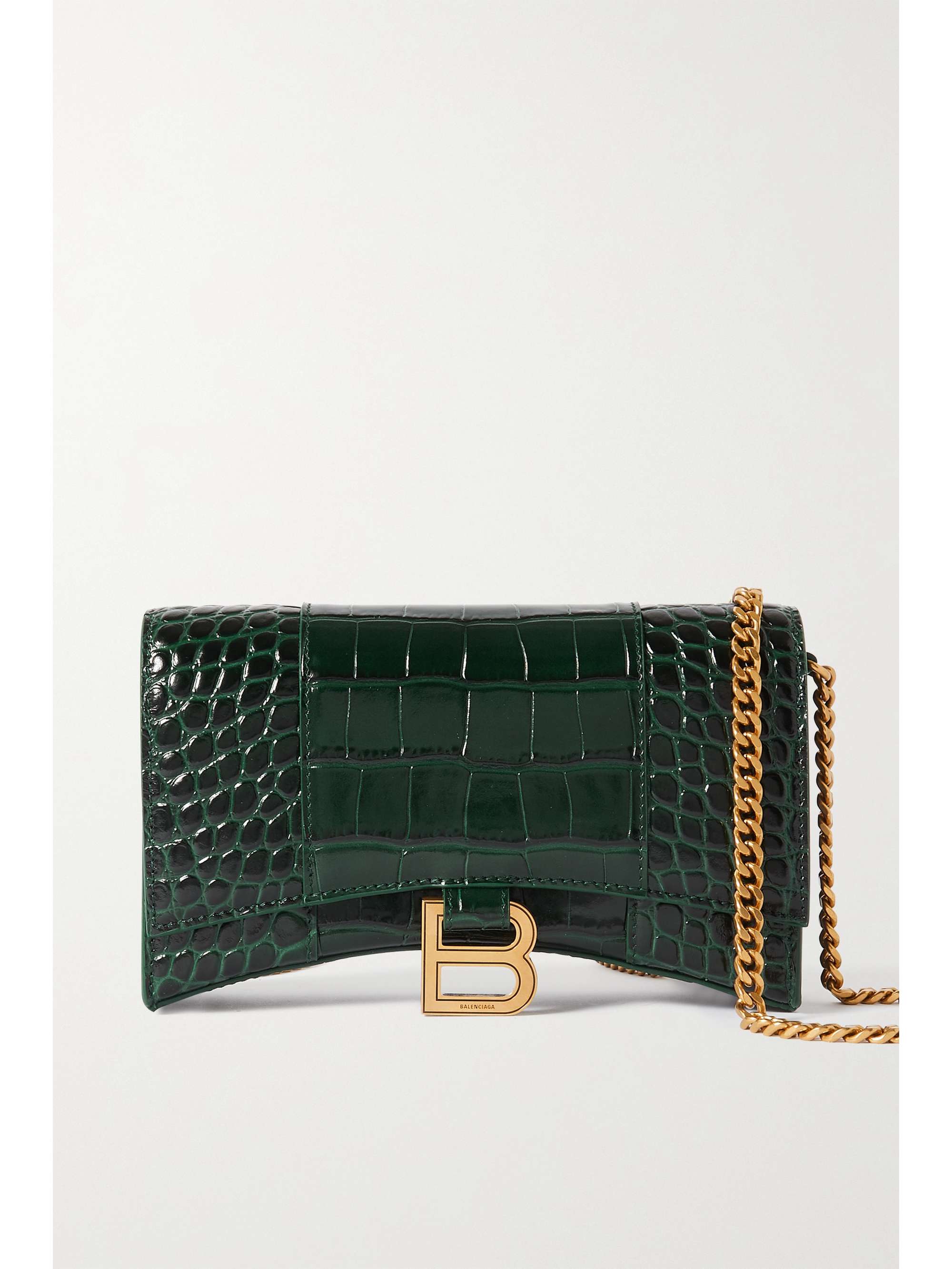 Balenciaga Hourglass croc-effect Leather Shoulder Bag - Women - Forest Green Cross-body Bags