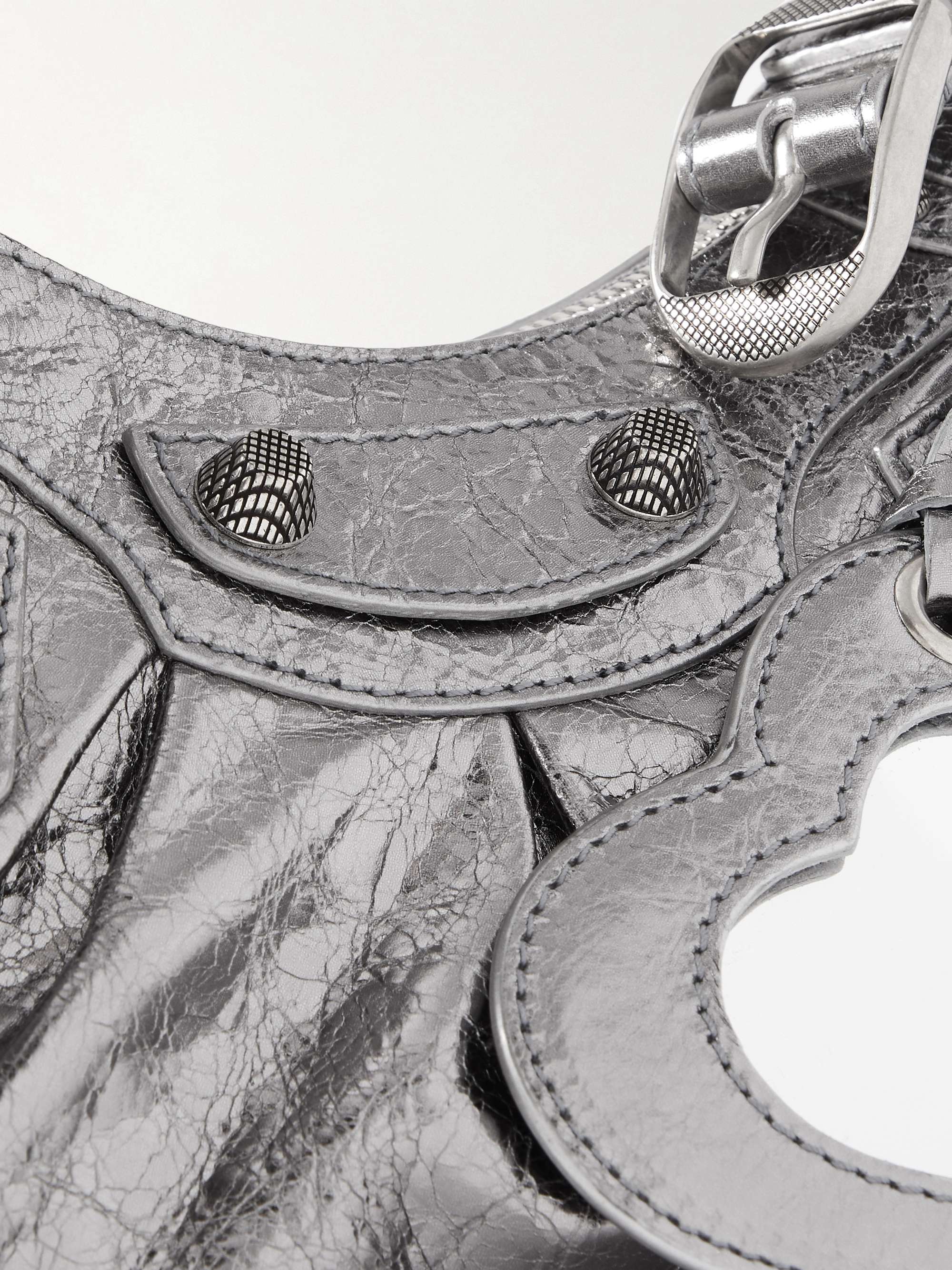 BALENCIAGA Le Cagole XS studded metallic crinkled-leather BALENCIAGA Le Cagole XS studded metallic crinkled-leather