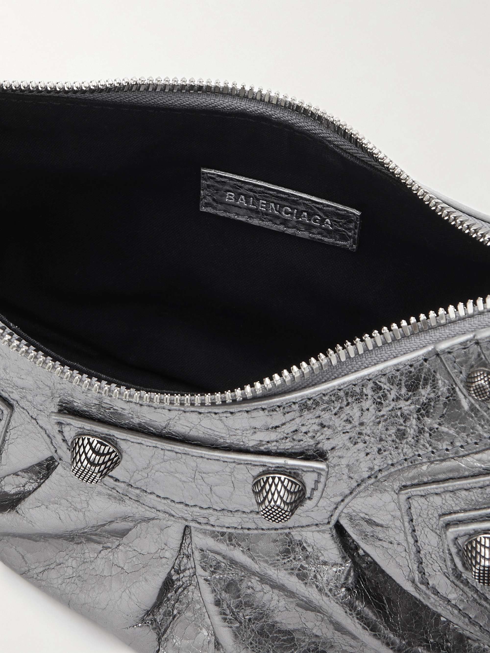 BALENCIAGA Le Cagole XS studded metallic crinkled-leather BALENCIAGA Le Cagole XS studded metallic crinkled-leather