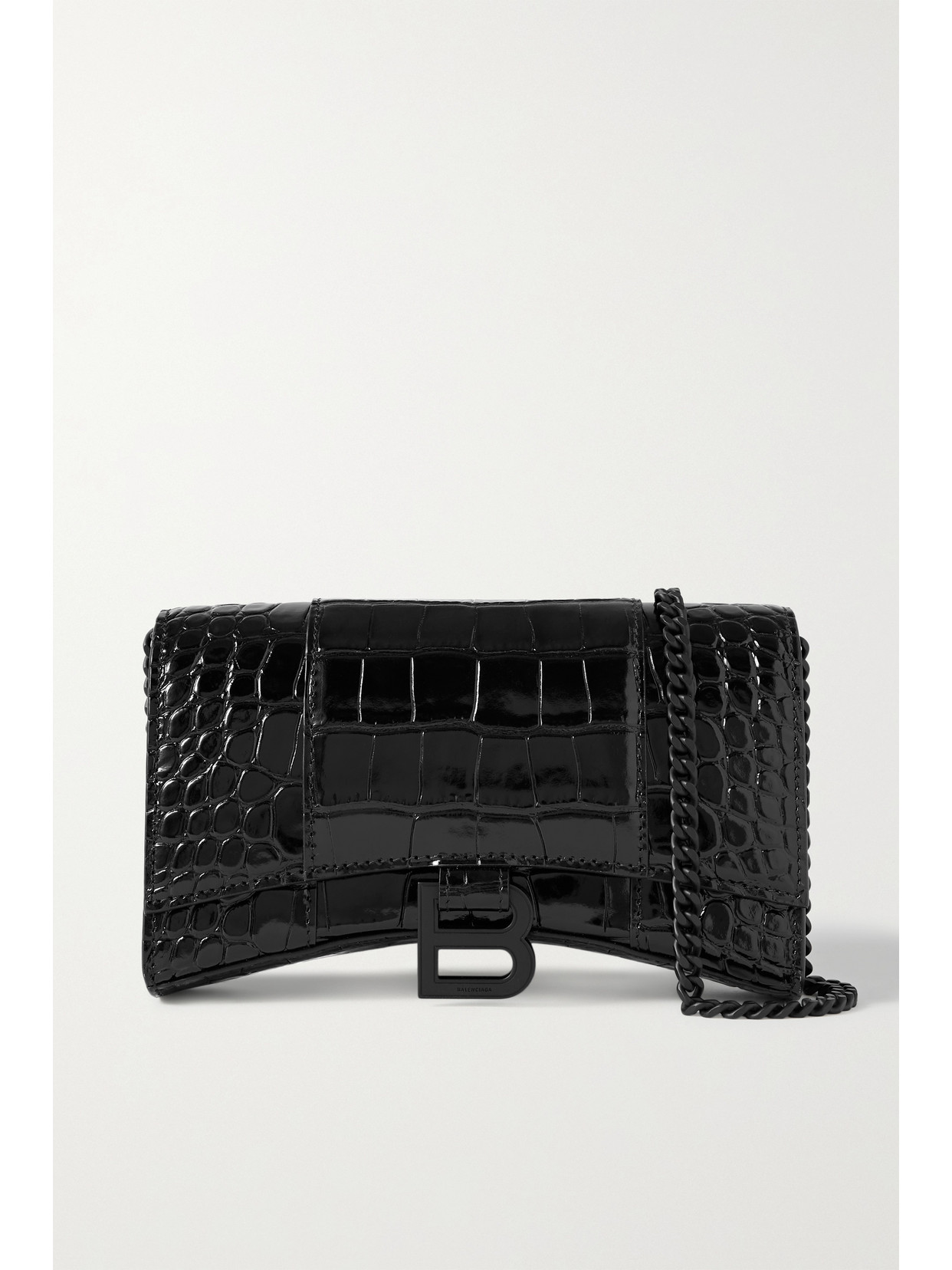 Balenciaga Hourglass Croc-effect Leather Shoulder Bag In Black