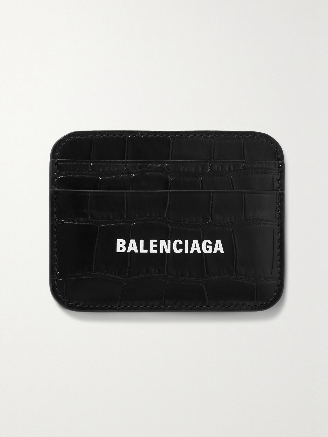 Balenciaga Cash Printed Croc-effect Leather Cardholder In Black