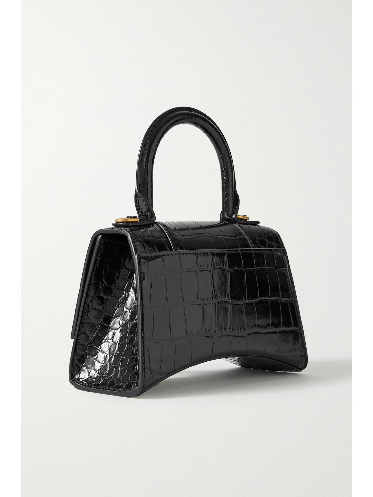 Shop Balenciaga Hourglass Xs Croc-effect Leather Tote In Black