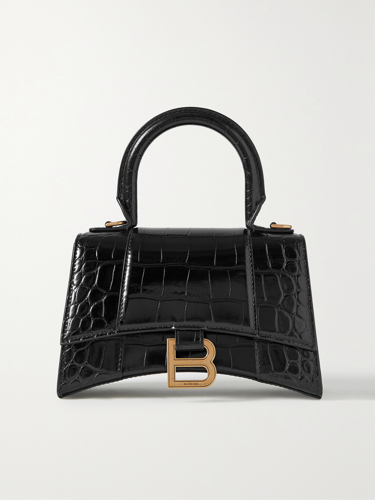 Shop Balenciaga Hourglass Xs Croc-effect Leather Tote In Black